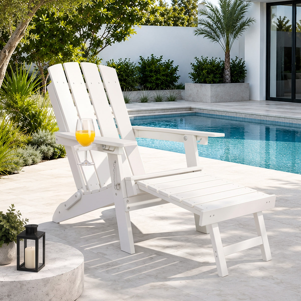 Livsip Outdoor Sun Lounge Beach Chair HDPE Adirondack Chair with Footrest White