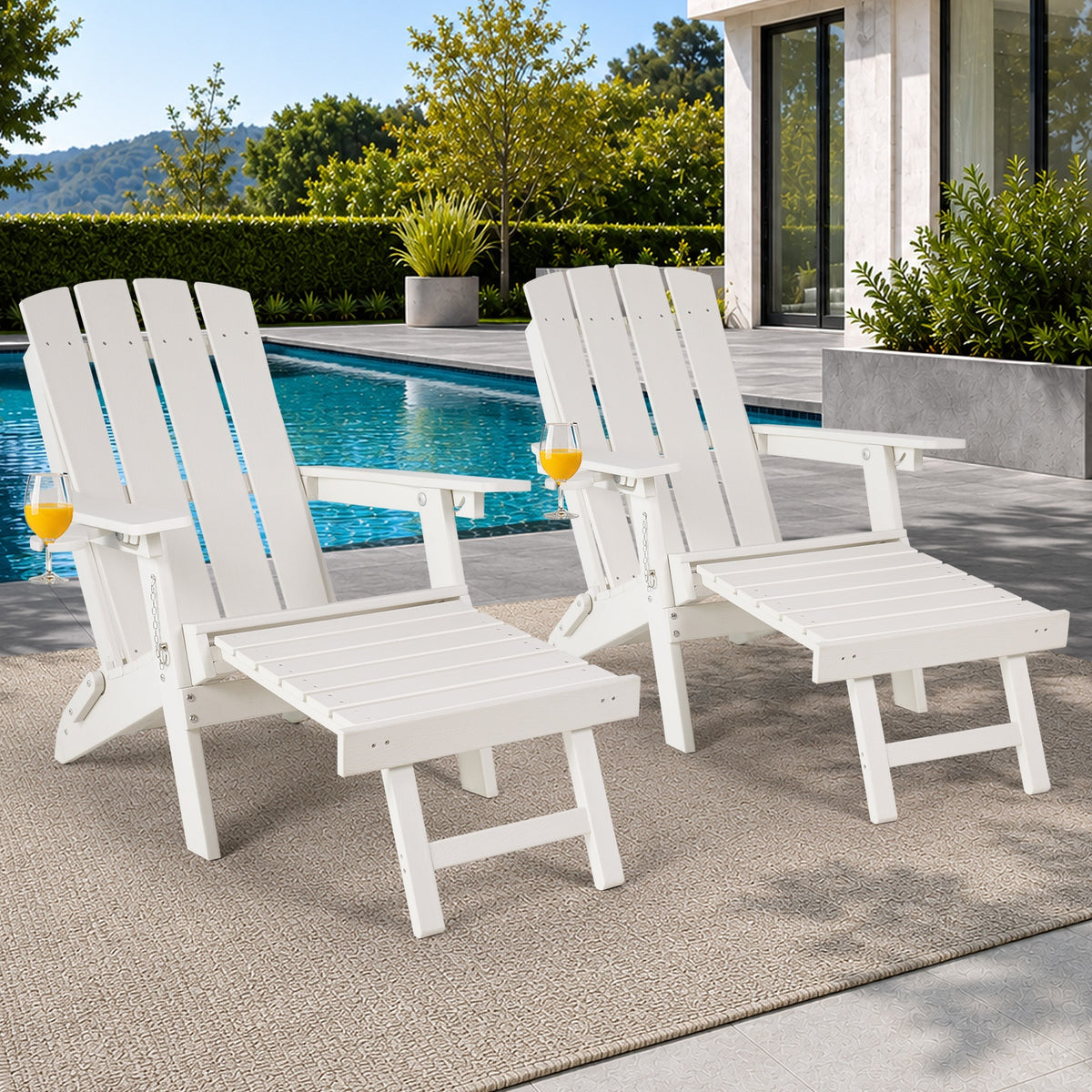 Livsip 2PCS HDPE Folding Adirondack Chair Outdoor Lounge Beach Deck Chairs White