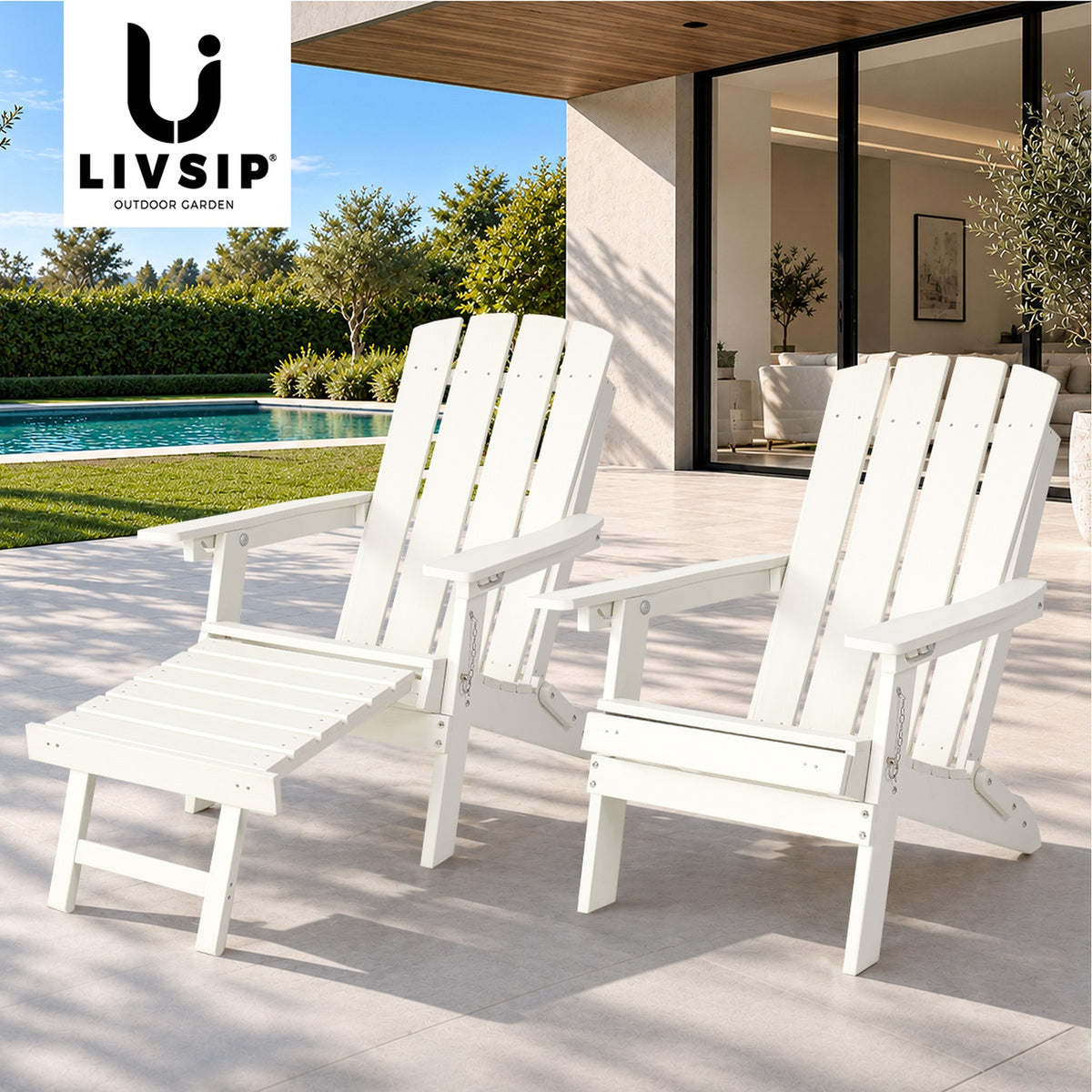 Livsip 2PCS Sun Lounge Outdoor Beach Chairs Foldable HDPE Adirondack Chair White