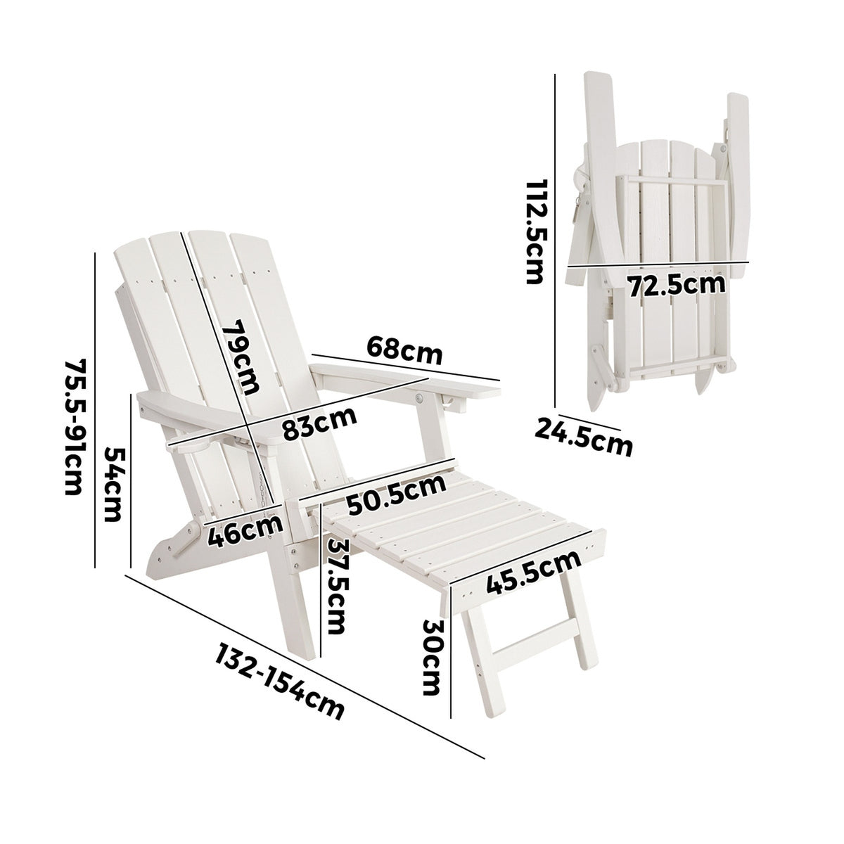 Livsip 2PCS Sun Lounge Outdoor Beach Chairs Foldable HDPE Adirondack Chair White