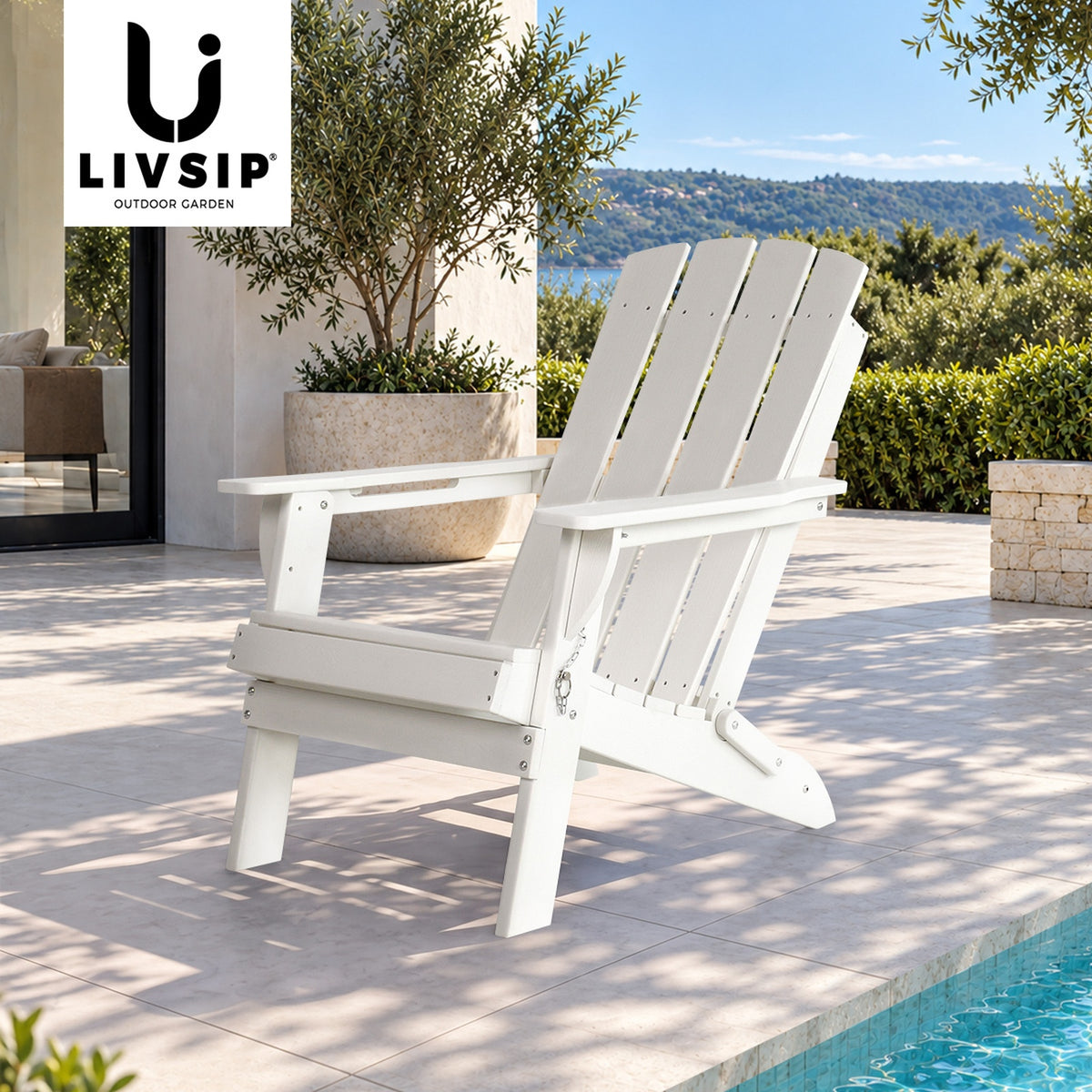 Livsip HDPE Adirondack Chair Outdoor Furniture Folding Lounge Beach Chair White