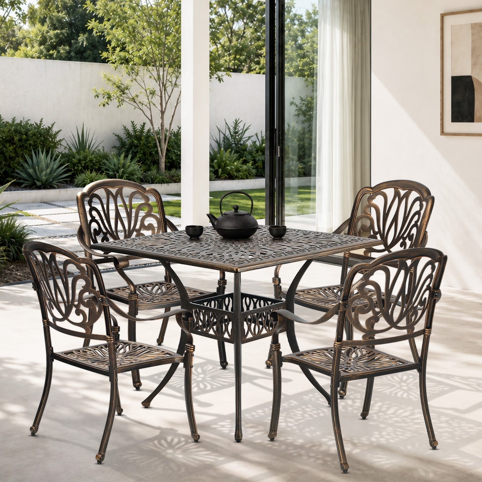 Livsip 5 Piece Outdoor Dining Setting Table Chairs Aluminium Garden Furniture
