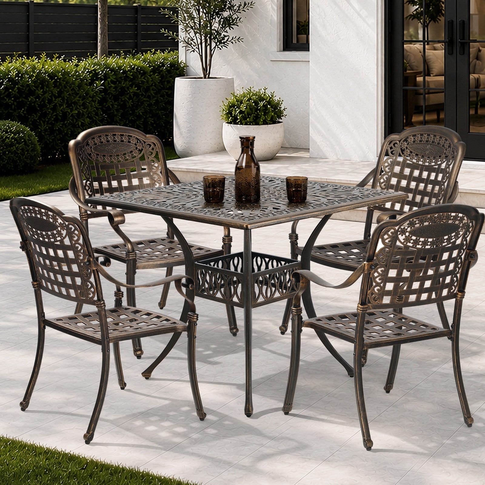 Livsip 5 Piece Outdoor Dining Setting Bistro Patio Set Cast Aluminium Furniture