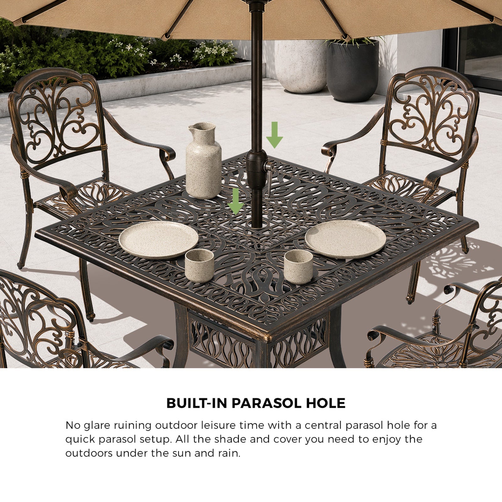Livsip 5 Piece Outdoor Dining Setting Cast Aluminium Table Chairs Furniture