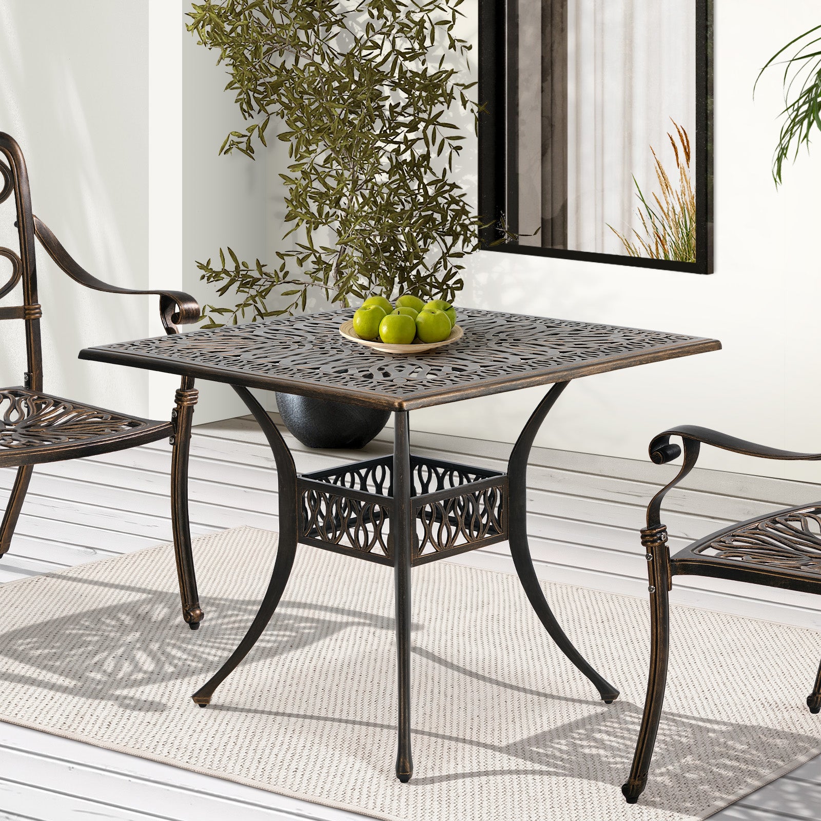 Livsip Outdoor Garden Table Patio Dining Table Cast Aluminium Furniture Bronze