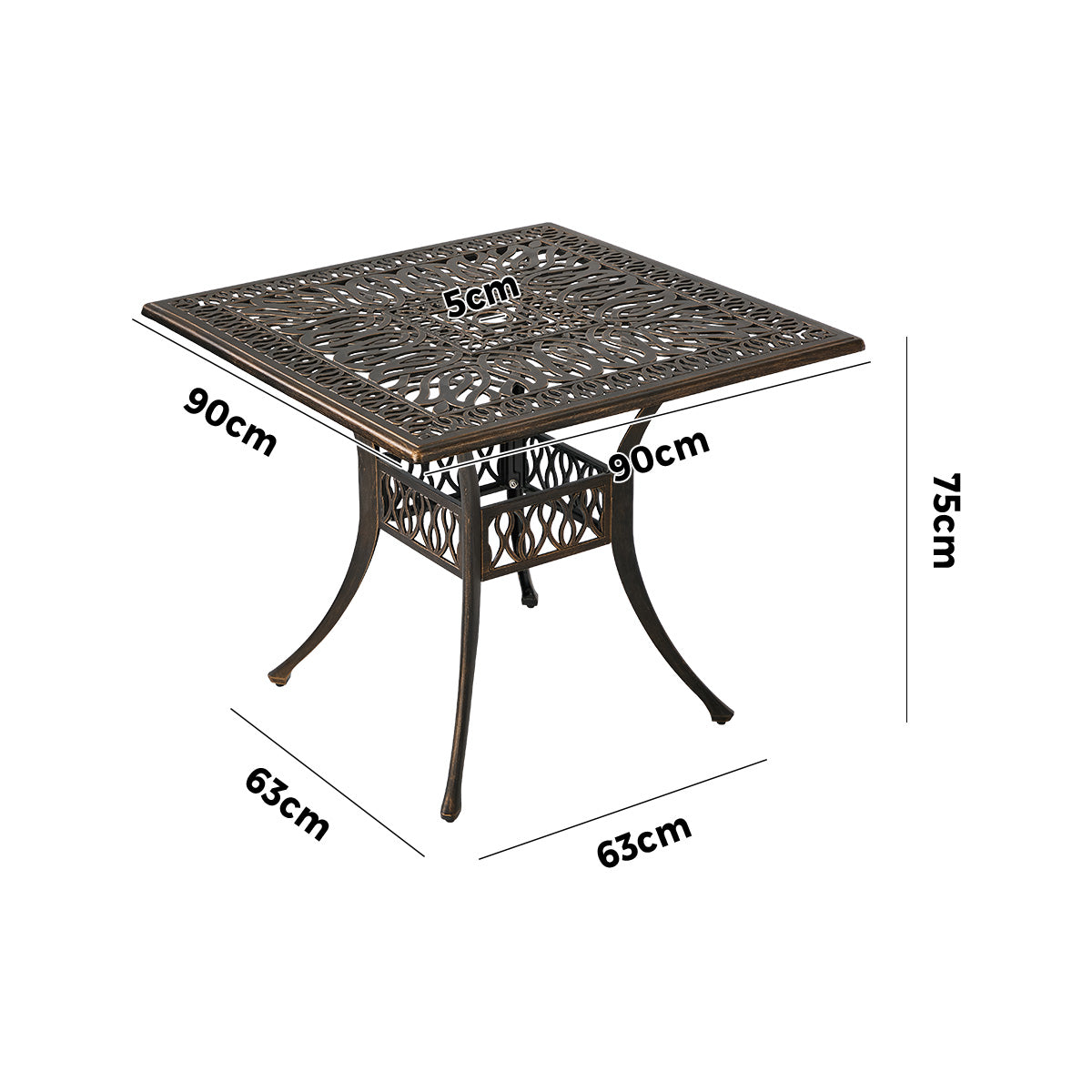 Livsip Outdoor Garden Table Patio Dining Table Cast Aluminium Furniture Bronze