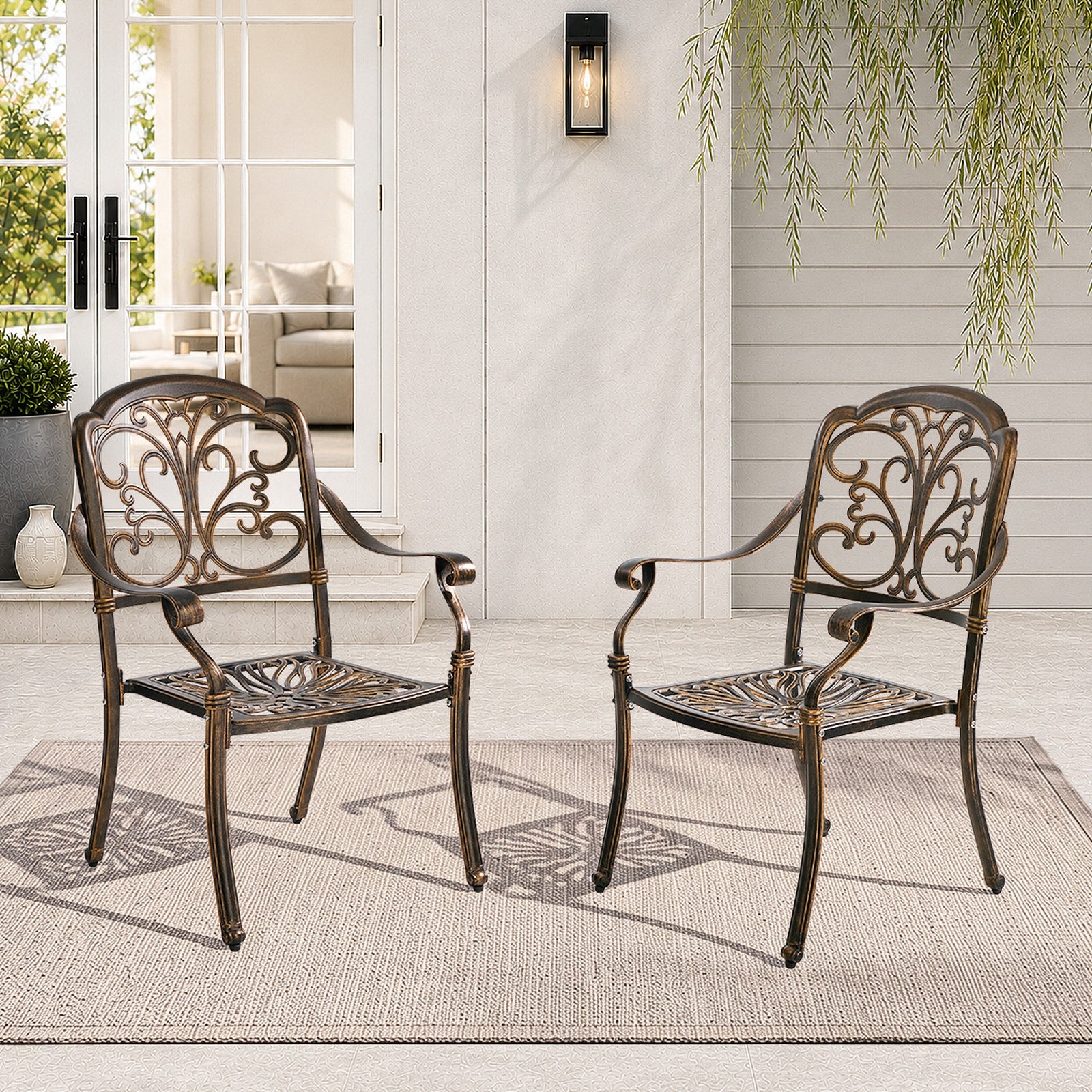 Livsip 2PCS Outdoor Dining Chairs Garden Patio Armchairs Cast Aluminium