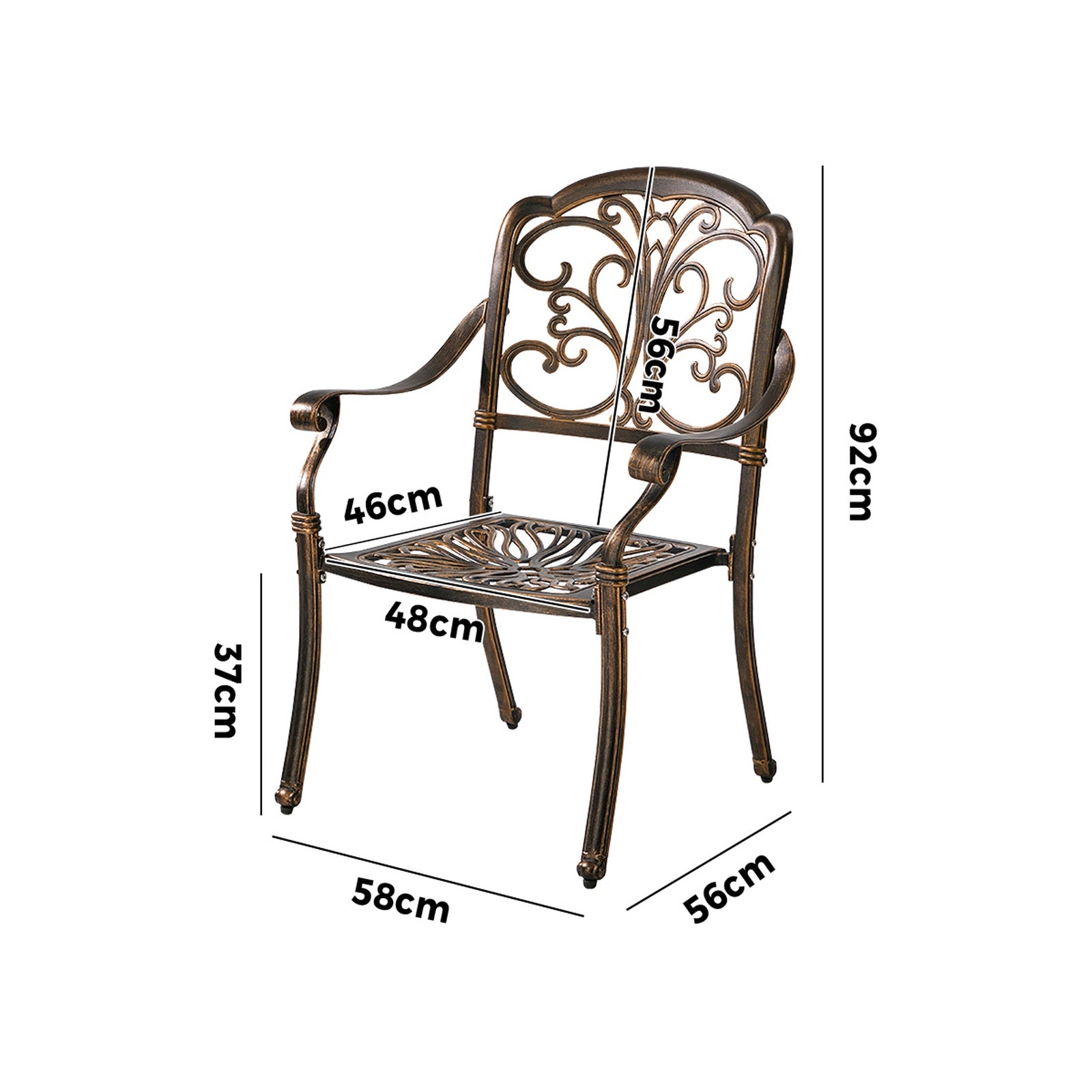 Livsip 2PCS Outdoor Dining Chairs Garden Patio Armchairs Cast Aluminium