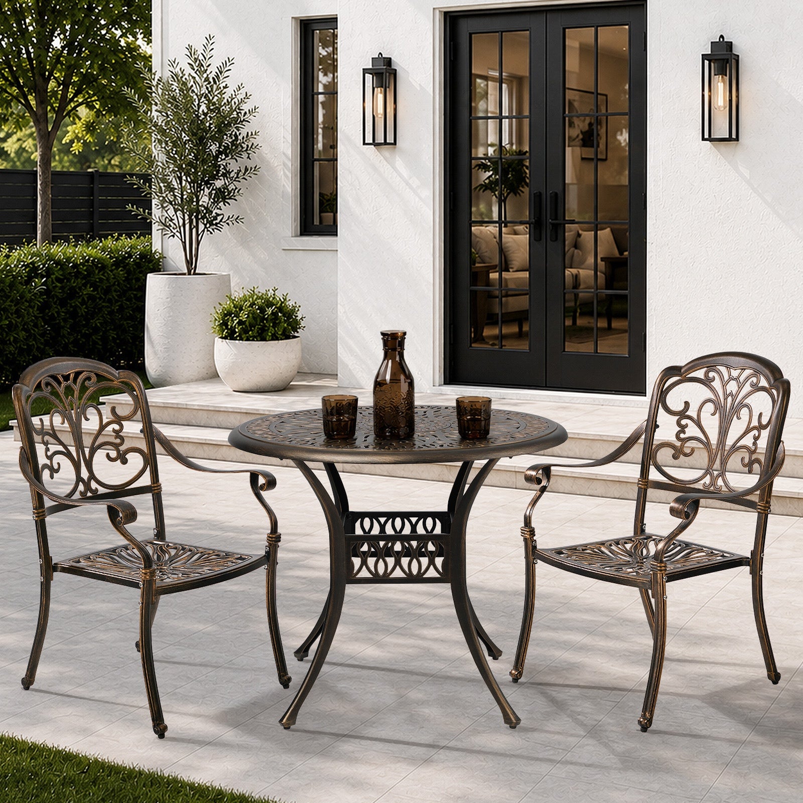 Livsip 3 Piece Outdoor Dining Set Table Chairs Patio Bistro Cast Aluminium