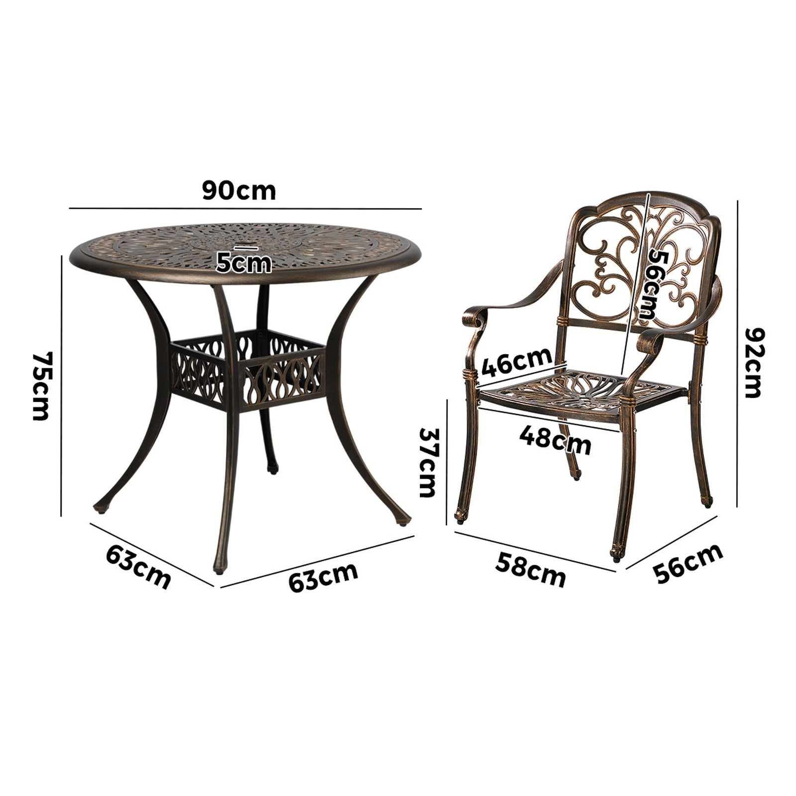 Livsip 3 Piece Outdoor Dining Set Table Chairs Patio Bistro Cast Aluminium