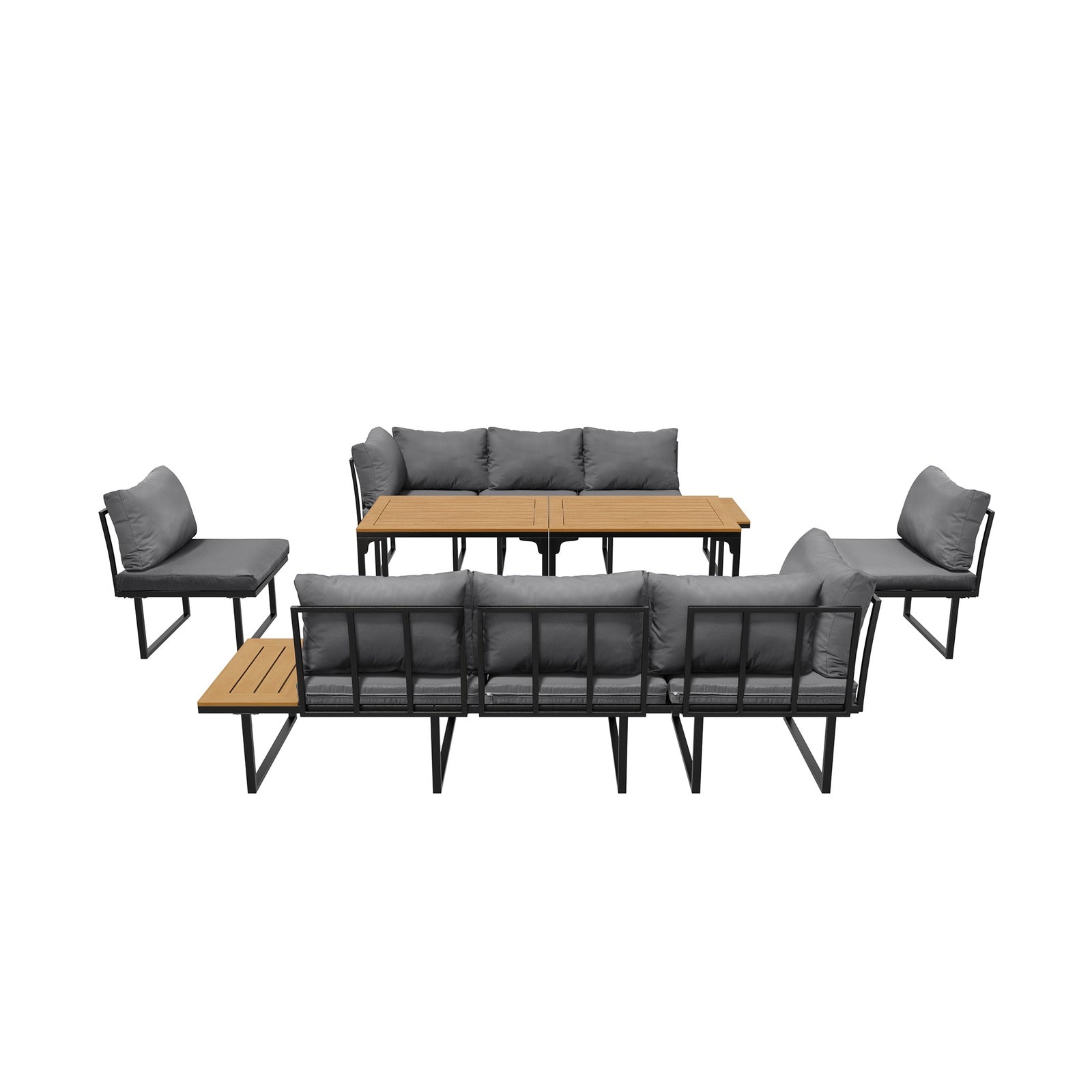 Livsip 8 Seater Outdoor Dining Set Sofa Lounge Setting Side Table Furniture Grey - Sunyee