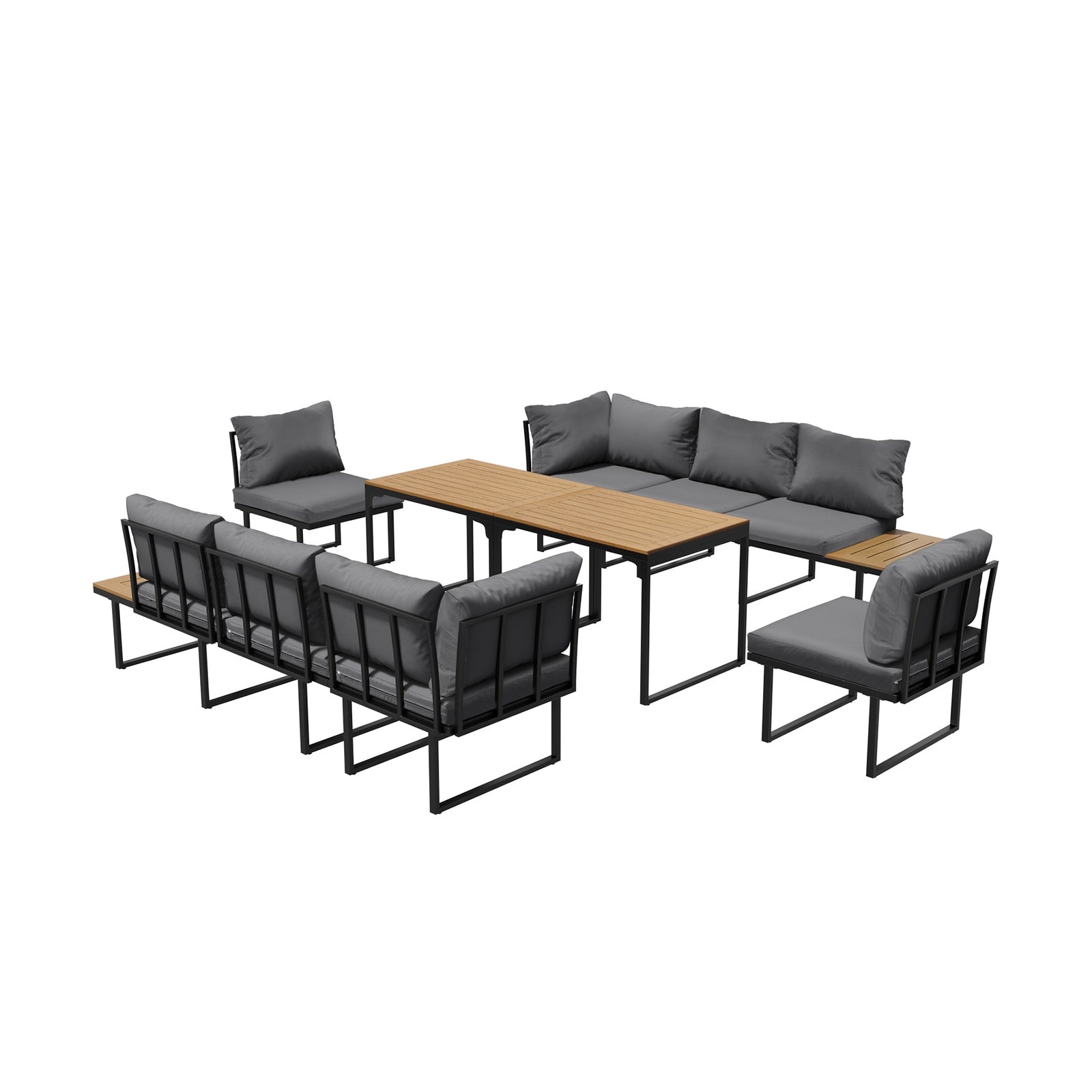 Livsip 8 Seater Outdoor Dining Set Sofa Lounge Setting Side Table Furniture Grey - Sunyee