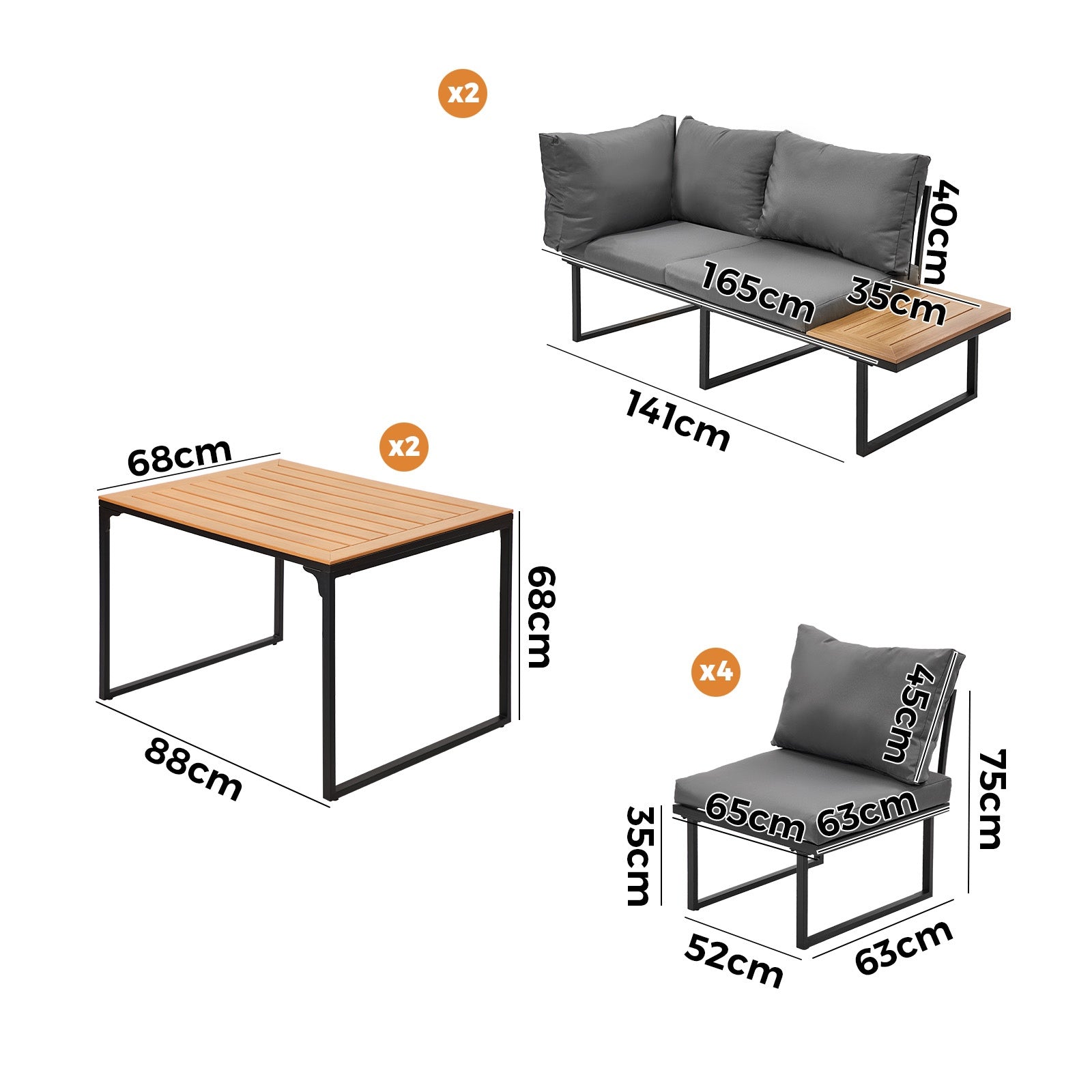 Livsip 8 Seater Outdoor Dining Set Sofa Lounge Setting Side Table Furniture Grey - Sunyee