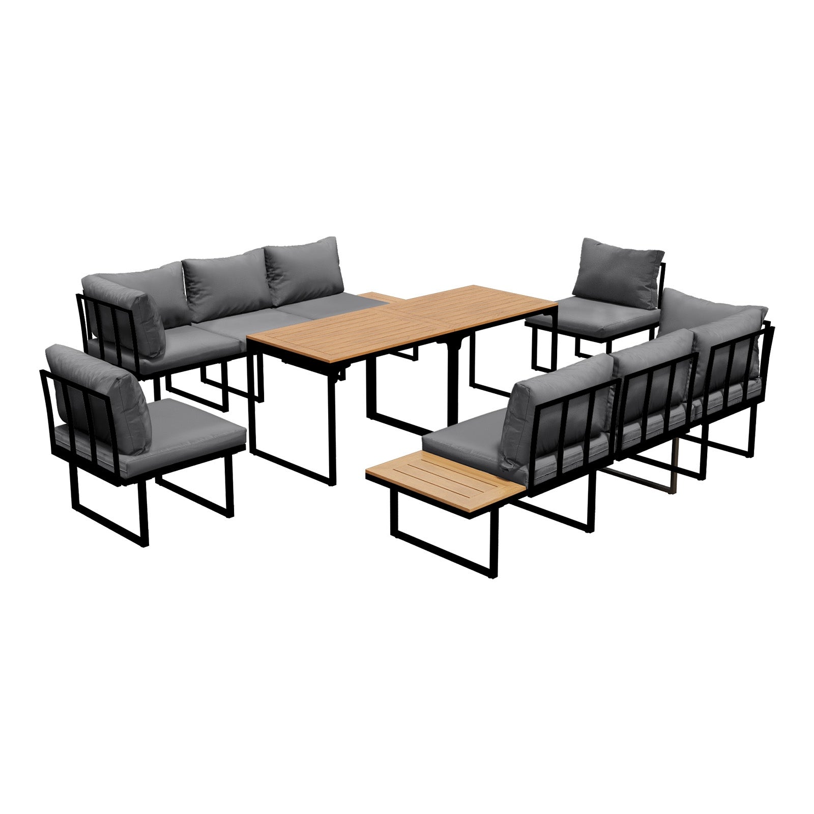 Livsip 8 Seater Outdoor Dining Set Sofa Lounge Setting Side Table Furniture Grey - Sunyee