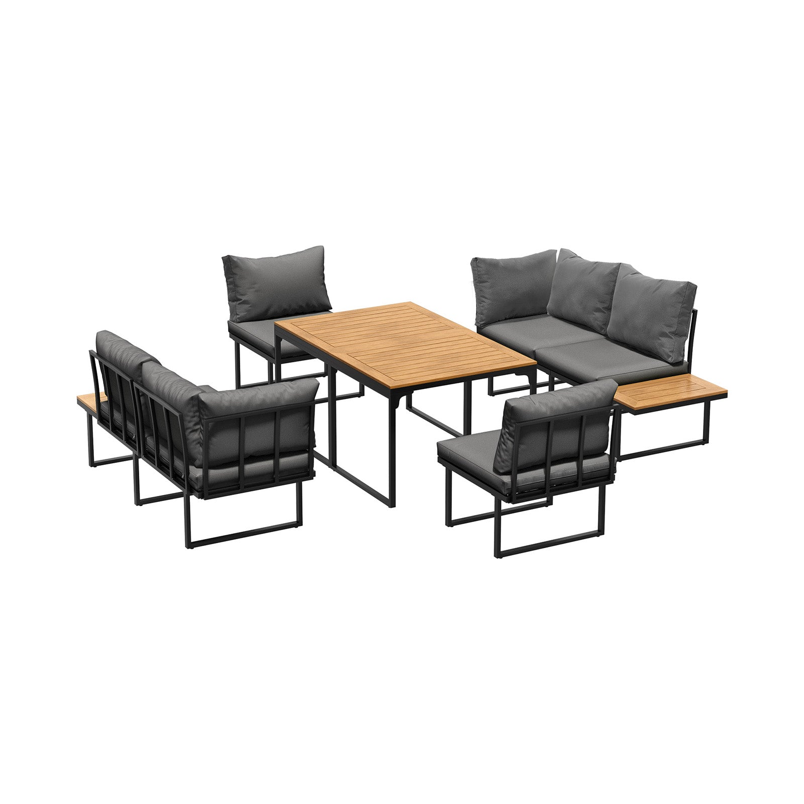 Livsip 6 Seater Outdoor Dining Sofa Setting Lounge Furniture 2 Side Table Grey - Sunyee