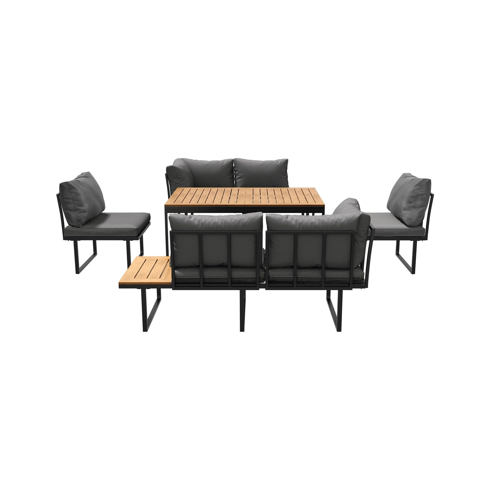 Livsip 6 Seater Outdoor Dining Sofa Setting Lounge Furniture 2 Side Table Grey - Sunyee