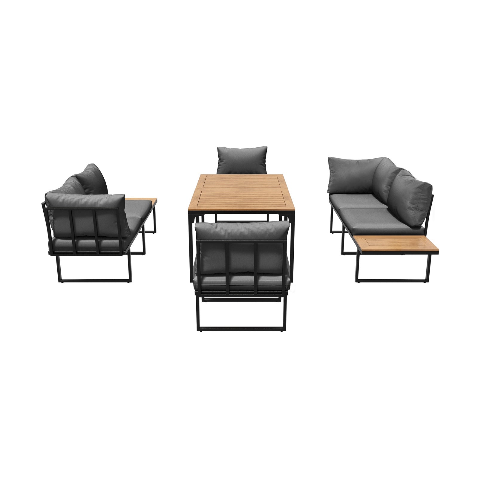 Livsip 6 Seater Outdoor Dining Sofa Setting Lounge Furniture 2 Side Table Grey - Sunyee