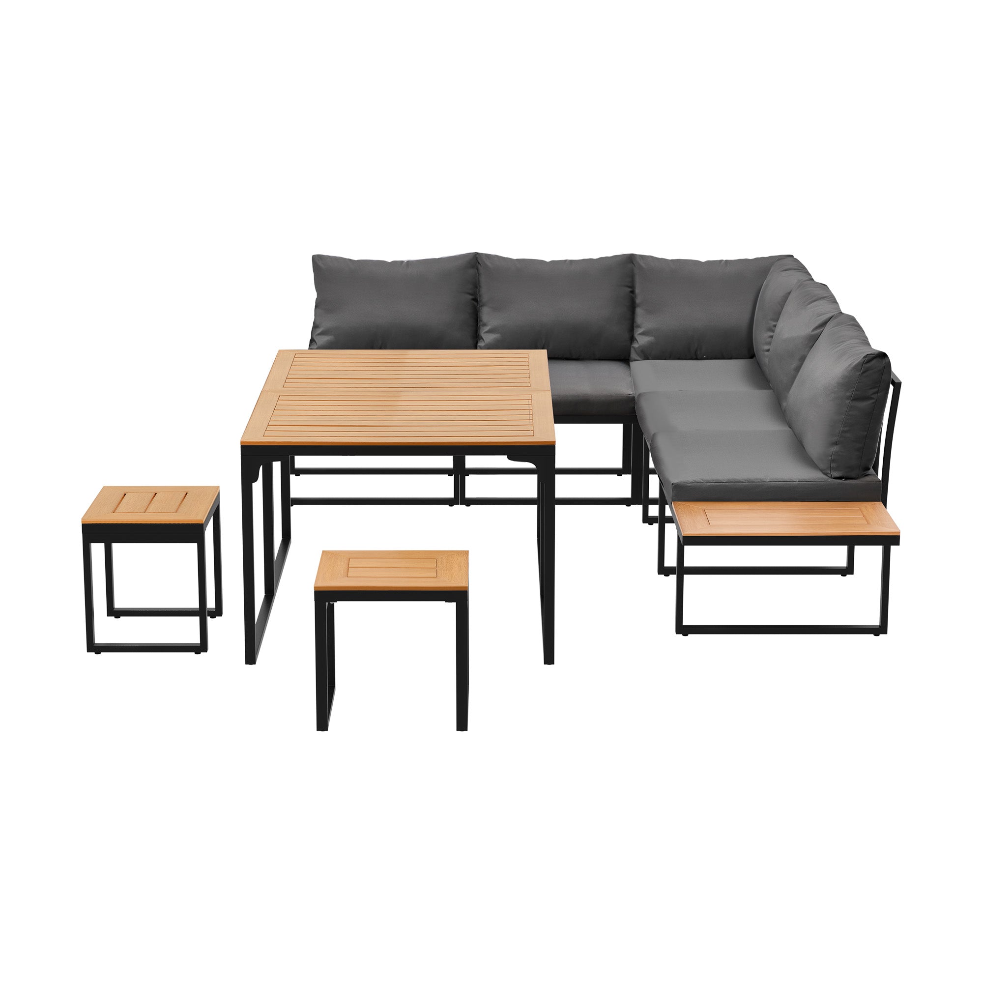 Livsip 7 Seater Outdoor Dining Set Sofa Lounge Setting Patio Table Stool Grey - Sunyee