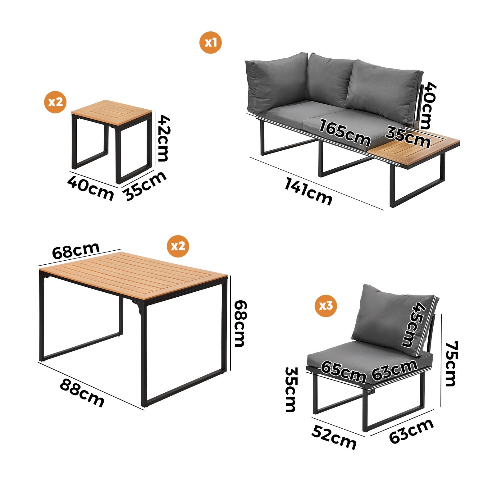 Livsip 7 Seater Outdoor Dining Set Sofa Lounge Setting Patio Table Stool Grey - Sunyee