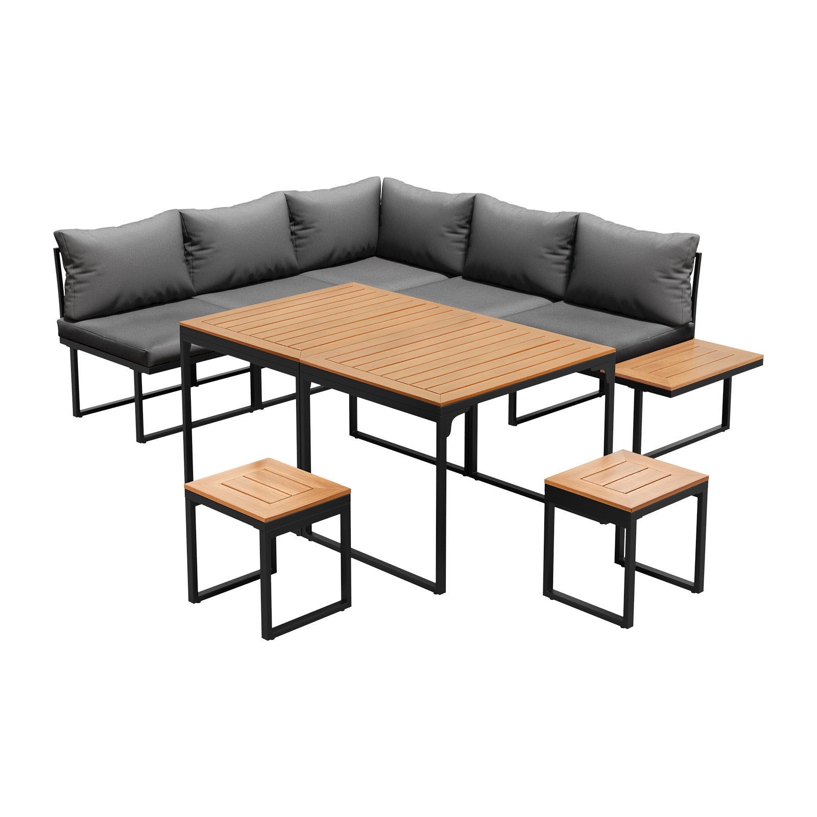 Livsip 7 Seater Outdoor Dining Set Sofa Lounge Setting Patio Table Stool Grey - Sunyee