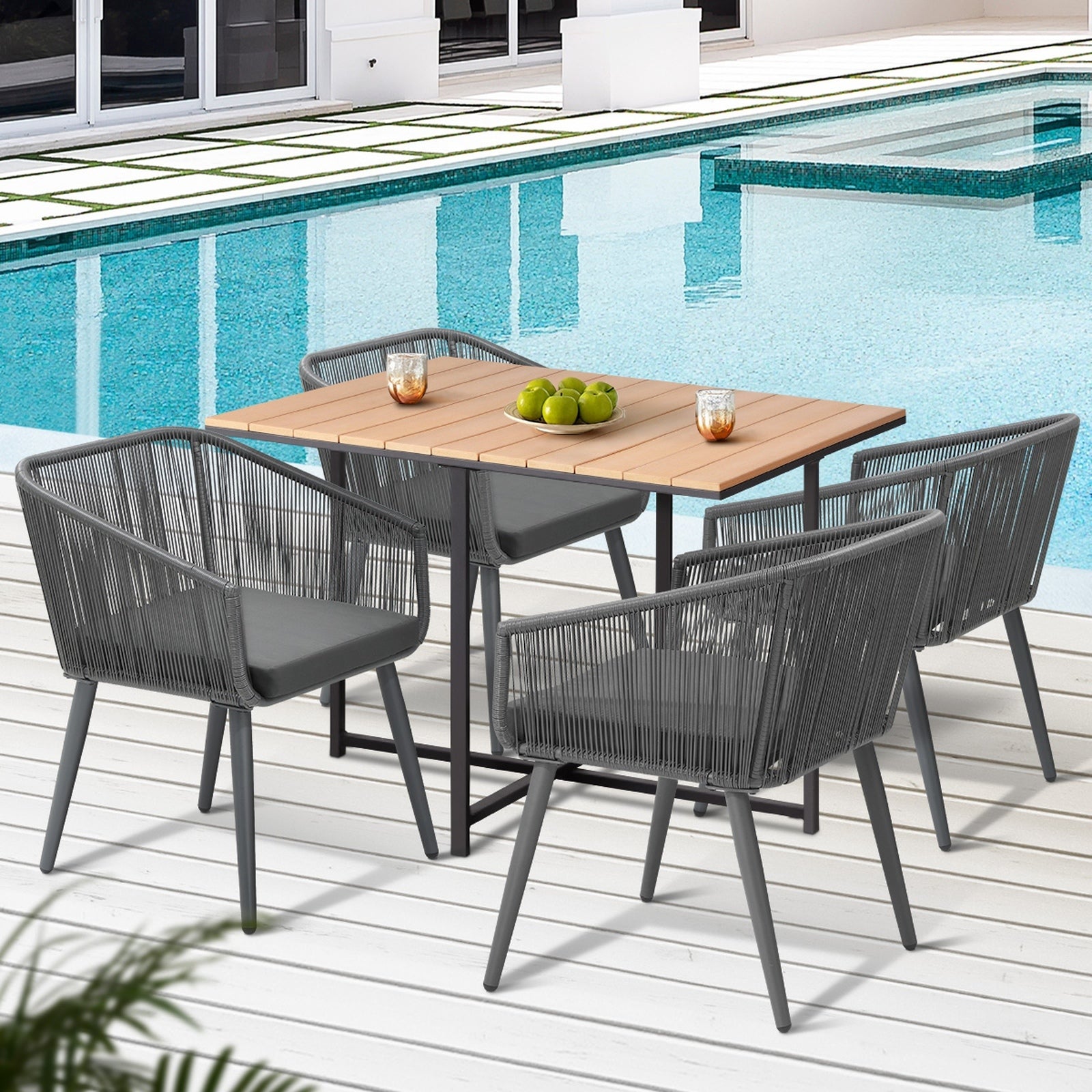 Livsip 5PCS Outdoor Dining Set Furniture Table Lounge Chairs Patio Setting - Sunyee