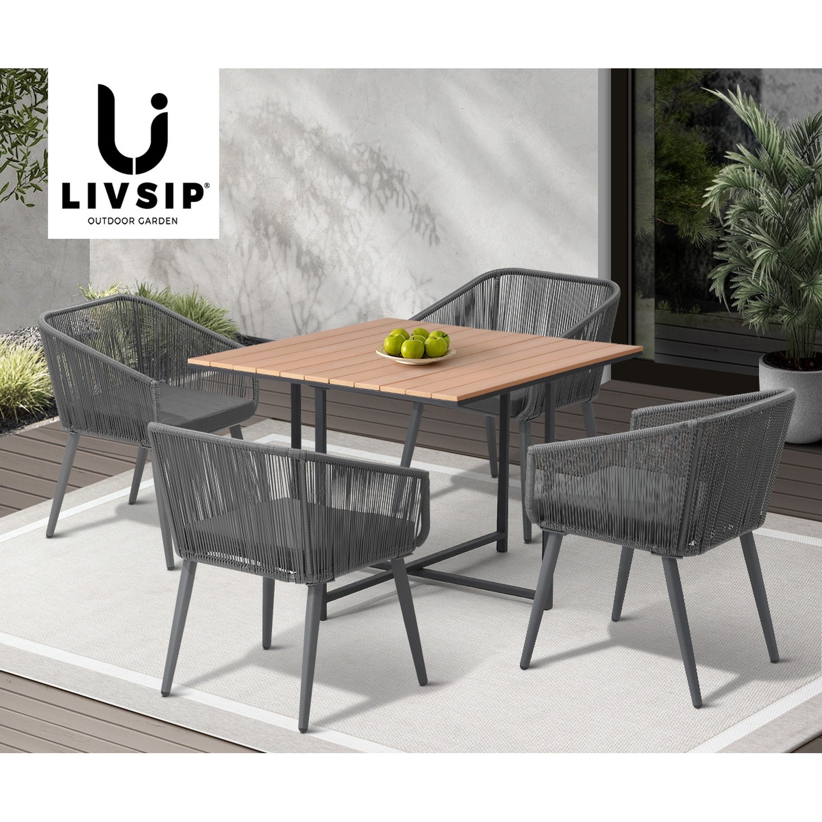 Livsip 5PCS Outdoor Dining Set Furniture Table Lounge Chairs Patio Setting - Sunyee