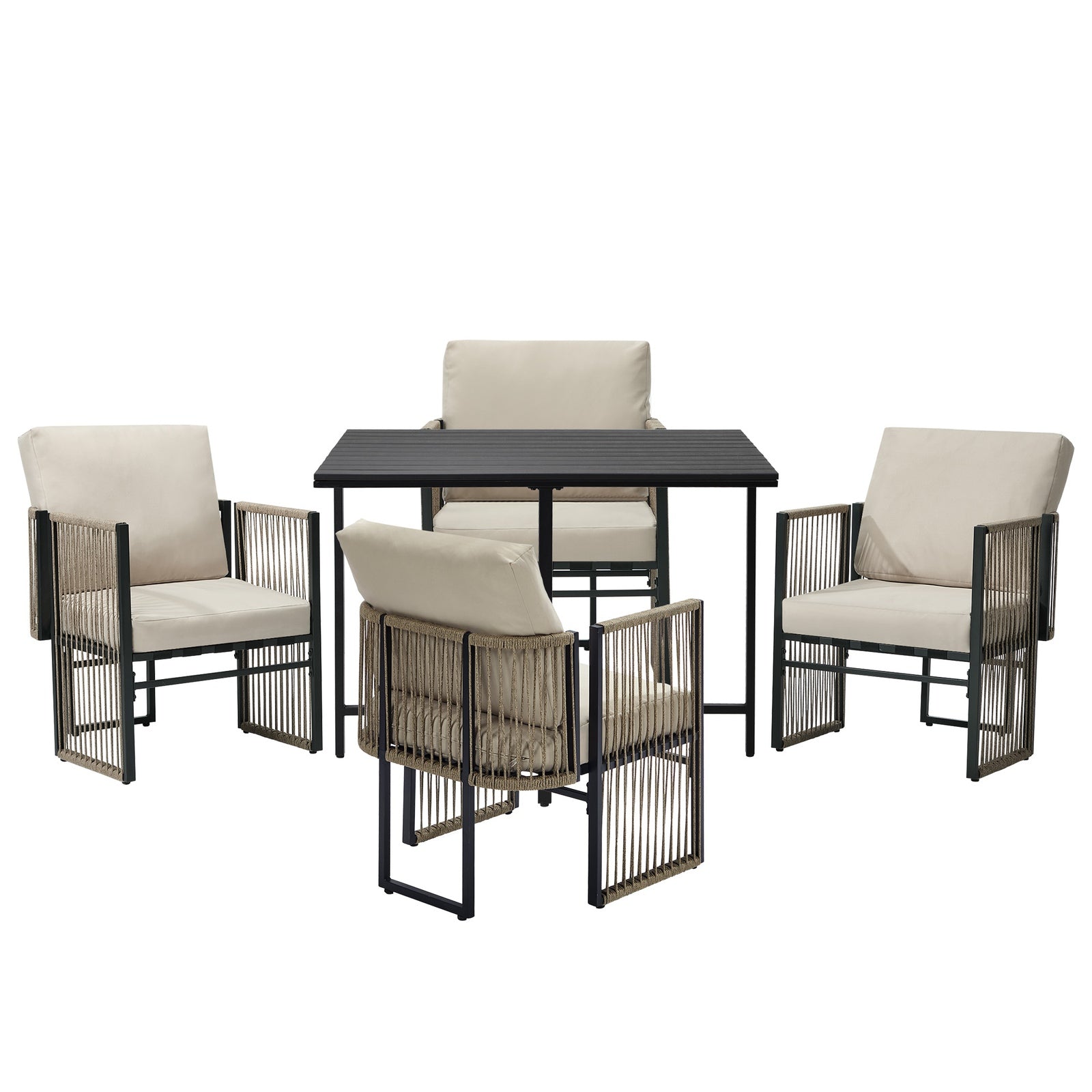 Livsip 5 Pieces Outdoor Dining Set Table Chair Setting Rope Garden Furniture
