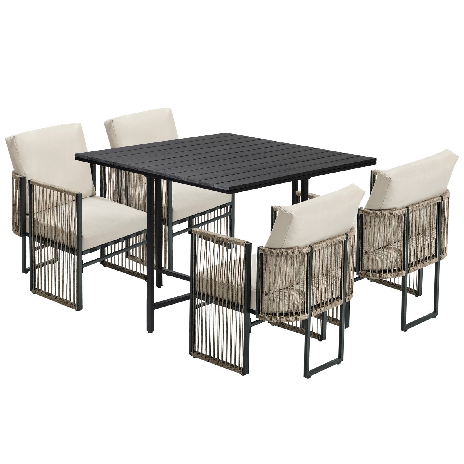 Livsip 5 Pieces Outdoor Dining Set Table Chair Setting Rope Garden Furniture