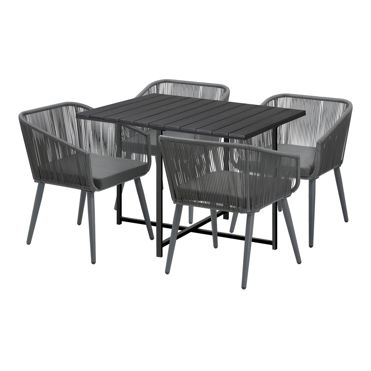 Livsip 5PCS Outdoor Dining Set Furniture Black Table Lounge Chairs Patio Setting - Sunyee