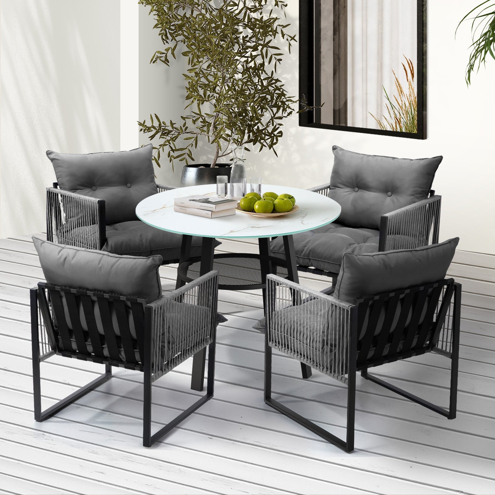 Livsip 5PCS Outdoor Furniture Dining Set Patio Table Chairs Set PE Wicker Lounge - Sunyee