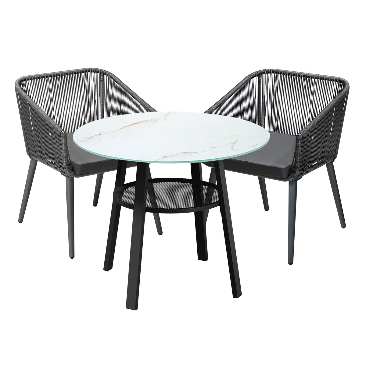 Livsip 3PCS Outdoor Dining Setting Marble-style Table Patio Furniture Bistro Set - Sunyee