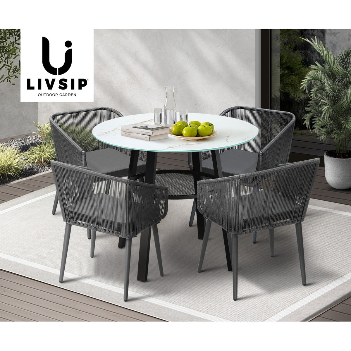 Livsip 5PCS Outdoor Dining Setting Marble-style Table Patio Furniture Bistro Set - Sunyee