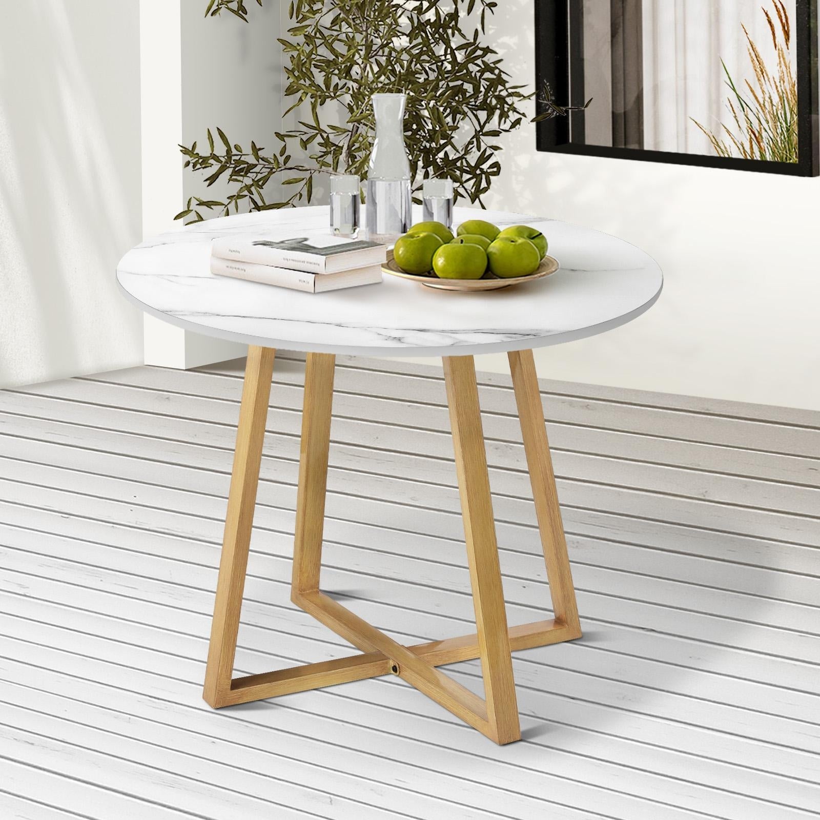 Livsip Outdoor Dining Marble Table Patio Garden Furniture 90cm Bistro Desk Brown - Sunyee