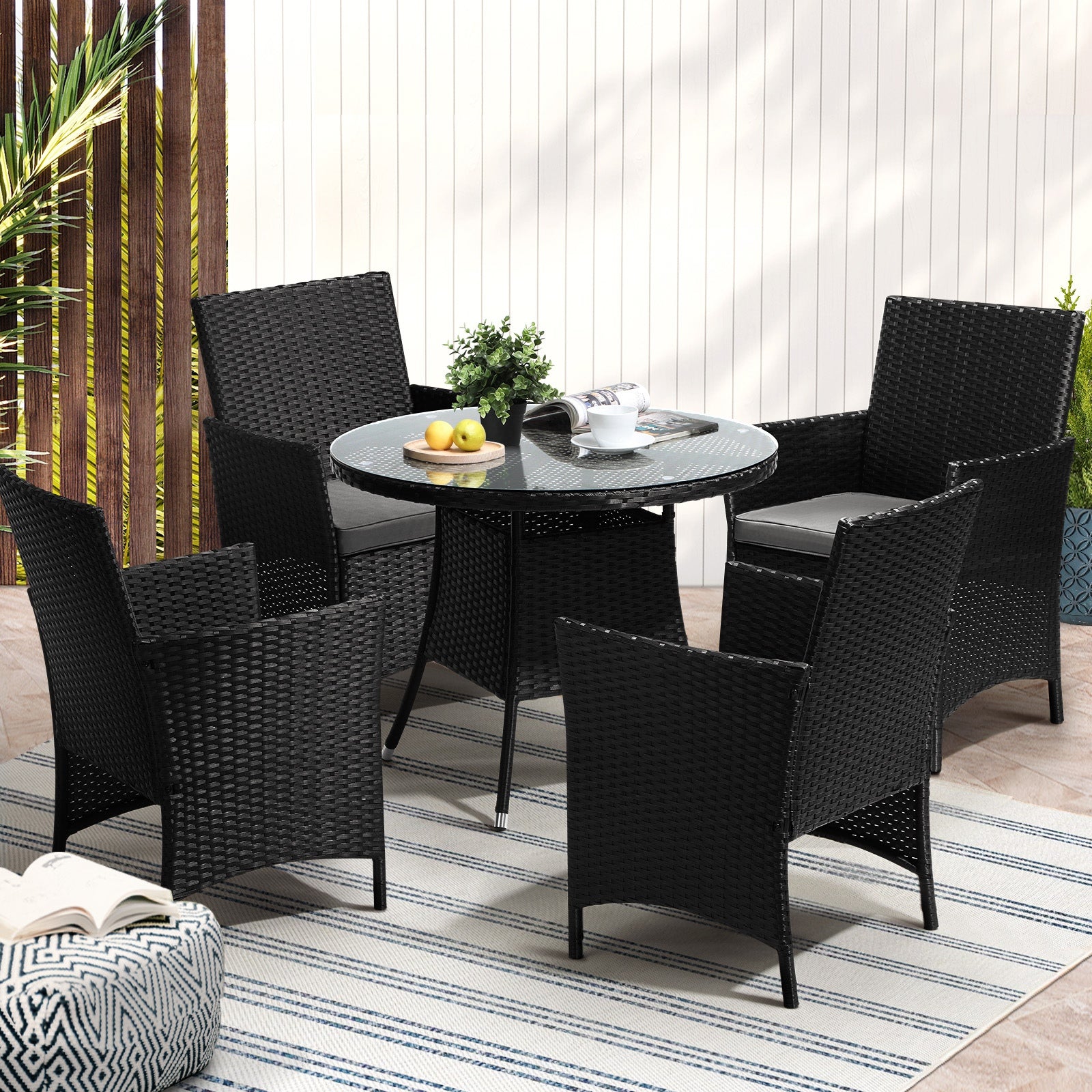 Livsip 5 PCS Outdoor Dining Set Table & Chairs Patio Furniture Lounge Setting - Sunyee