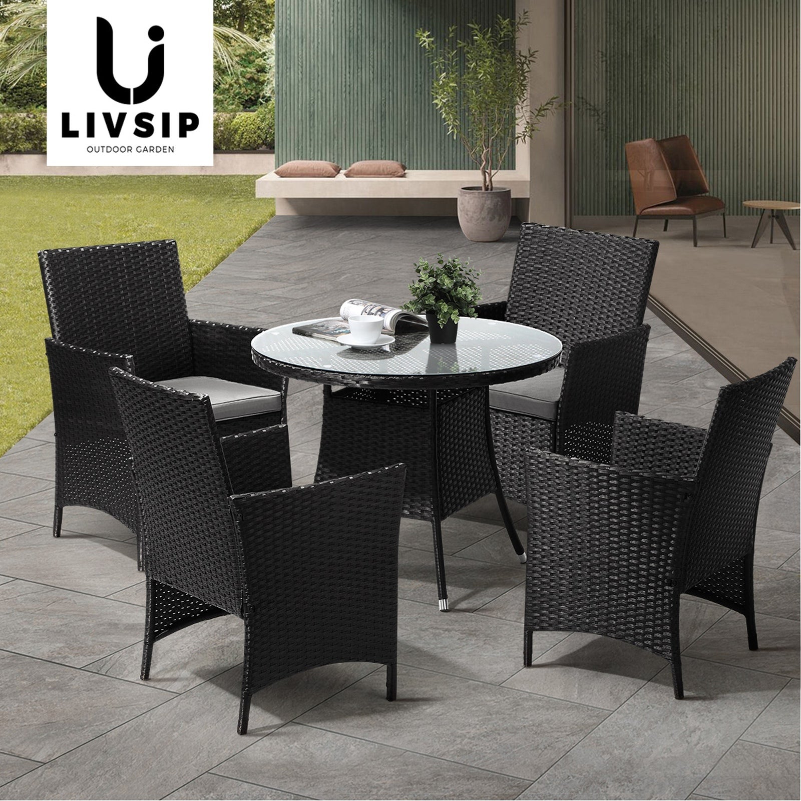 Livsip 5 PCS Outdoor Dining Set Table & Chairs Patio Furniture Lounge Setting - Sunyee