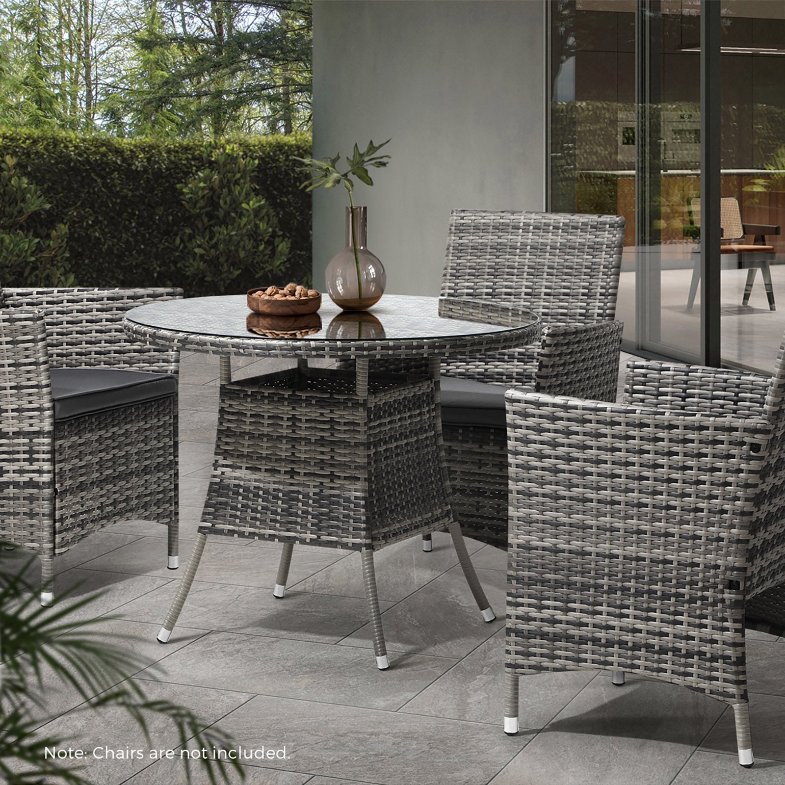 Livsip 90CM Outdoor Dining Table Round Rattan Glass Table Patio Furniture Grey - Sunyee