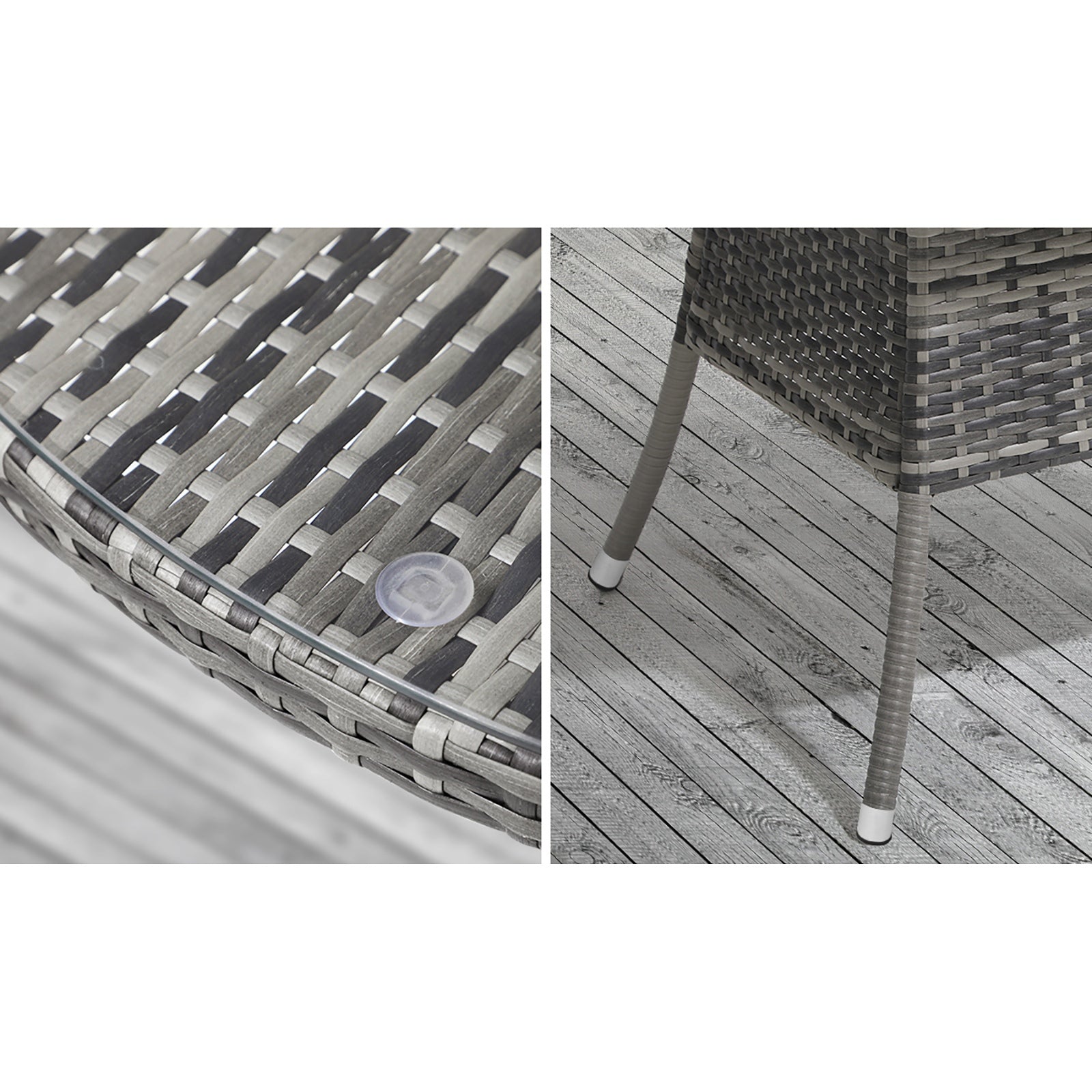 Livsip 90CM Outdoor Dining Table Round Rattan Glass Table Patio Furniture Grey - Sunyee