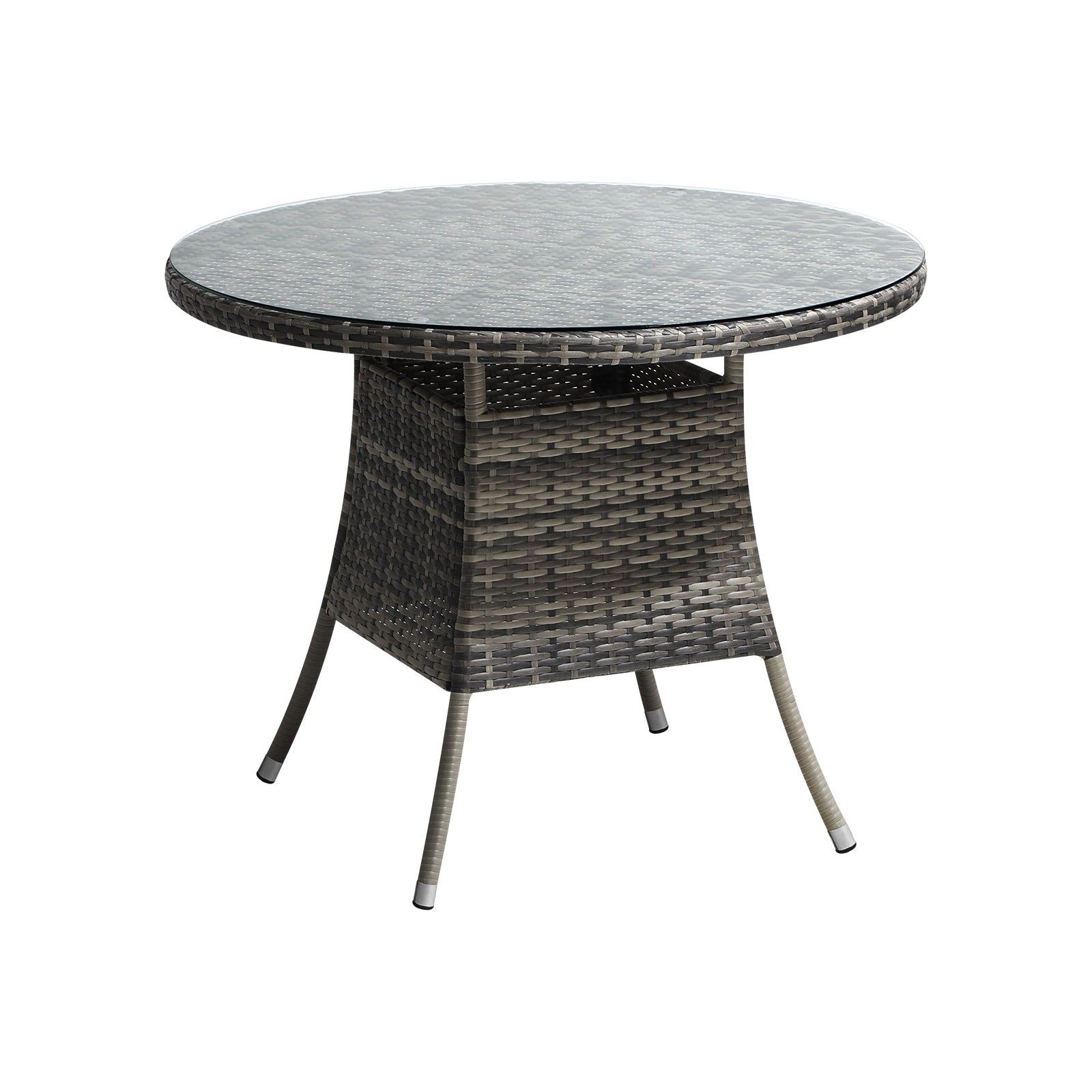 Livsip 90CM Outdoor Dining Table Round Rattan Glass Table Patio Furniture Grey - Sunyee