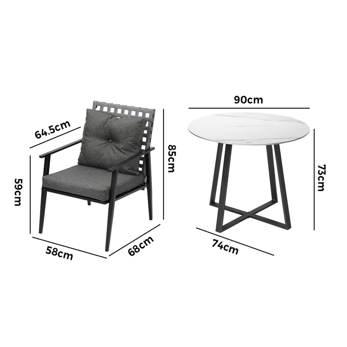 Livsip Outdoor Dining Set 2 Seater Marble Table Patio Furniture Rattan Armchair