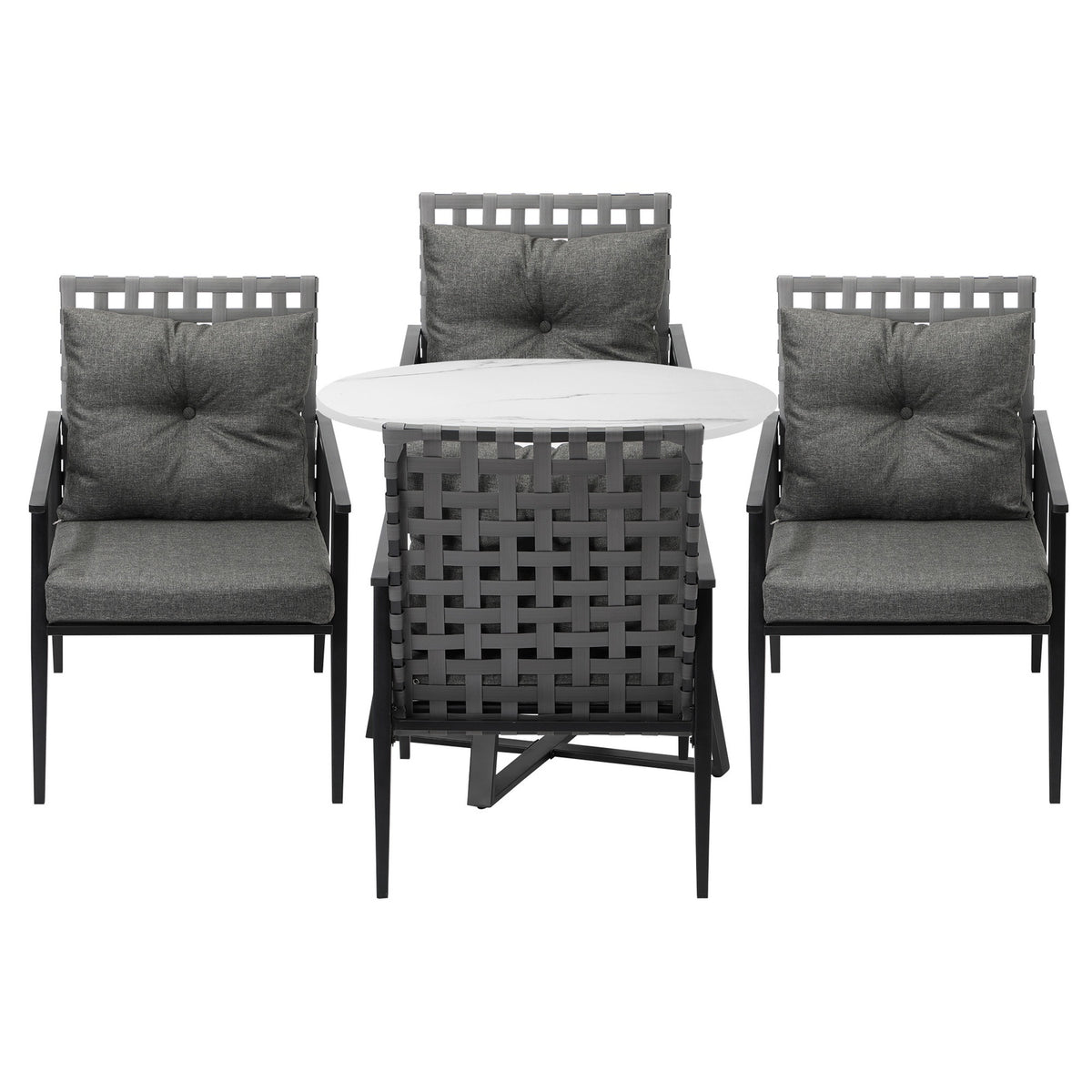 Livsip Outdoor Dining Set 4 Seater Marble Table Patio Furniture Rattan Armchair