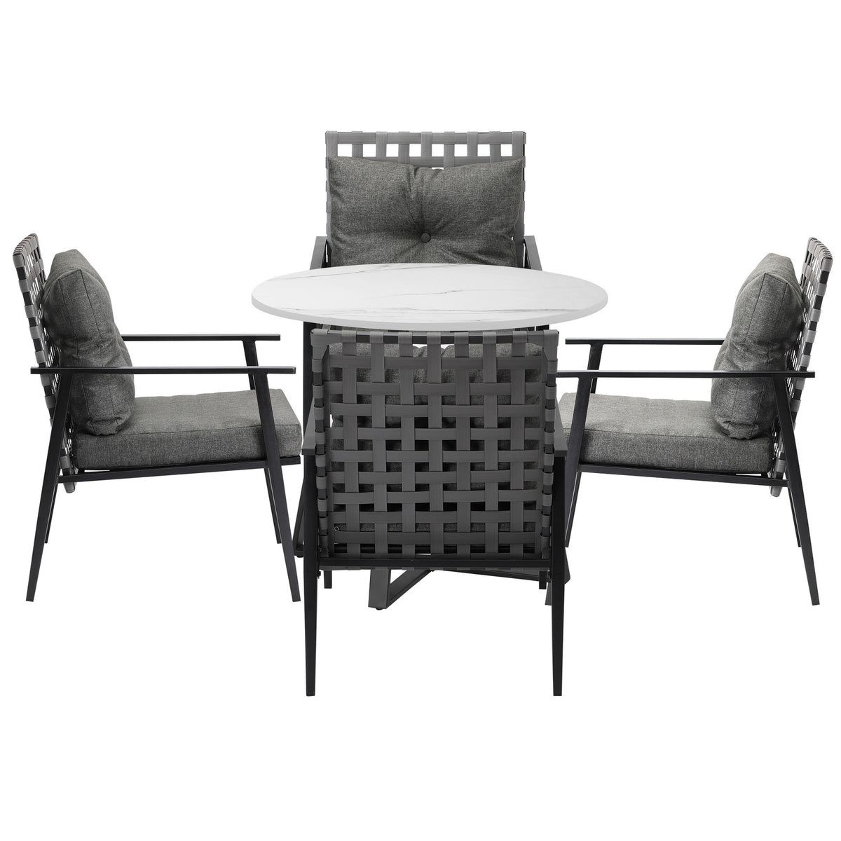 Livsip Outdoor Dining Set 4 Seater Marble Table Patio Furniture Rattan Armchair