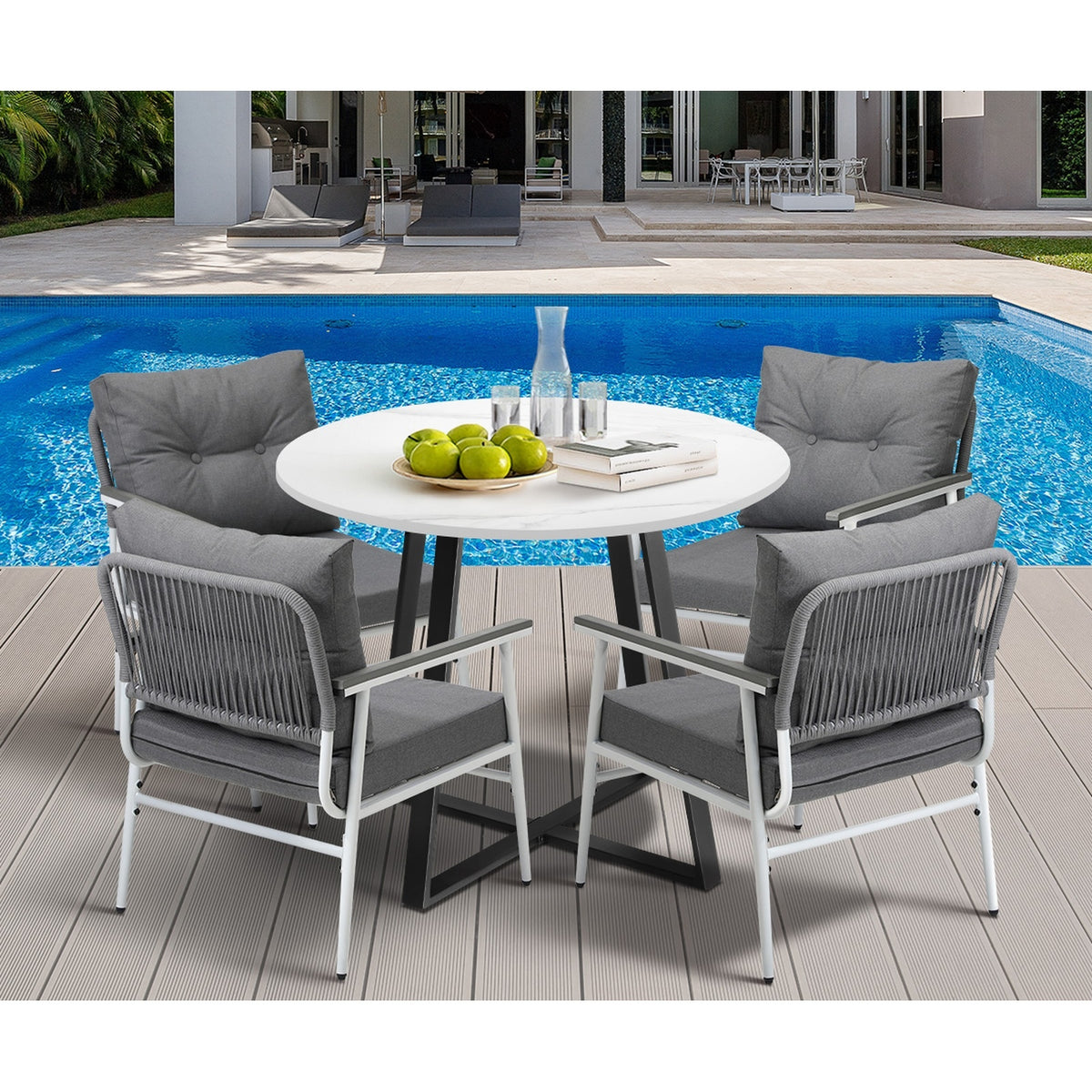 Livsip Outdoor Dining Set Patio Furniture 4 Seater Marble Table