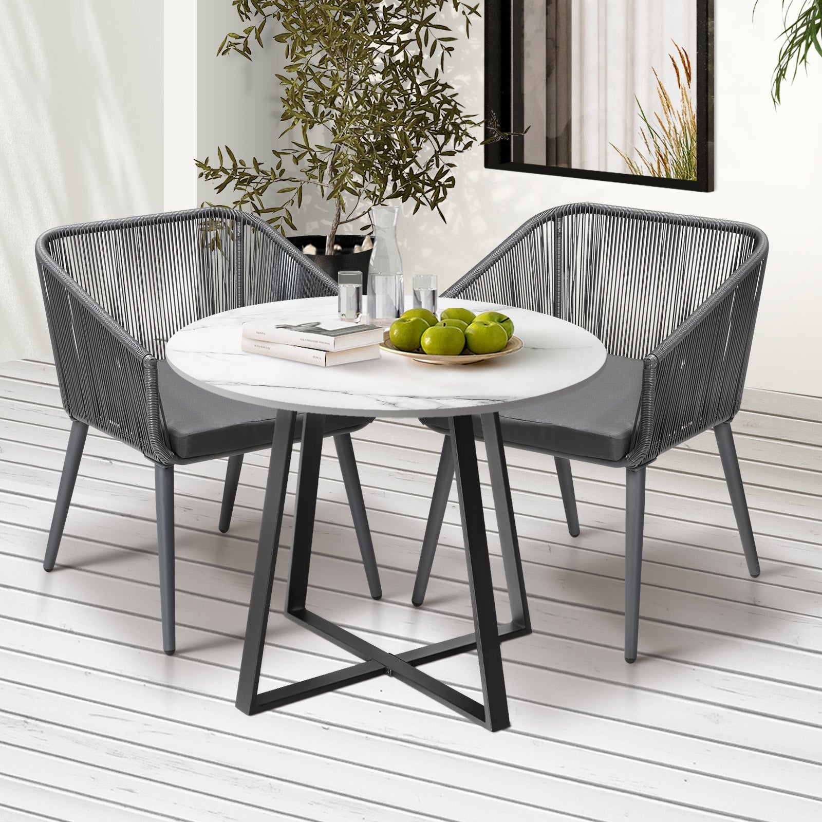 Livsip 3x Outdoor Dining Setting Sintered Stone Table Patio Furniture Bistro Set - Sunyee