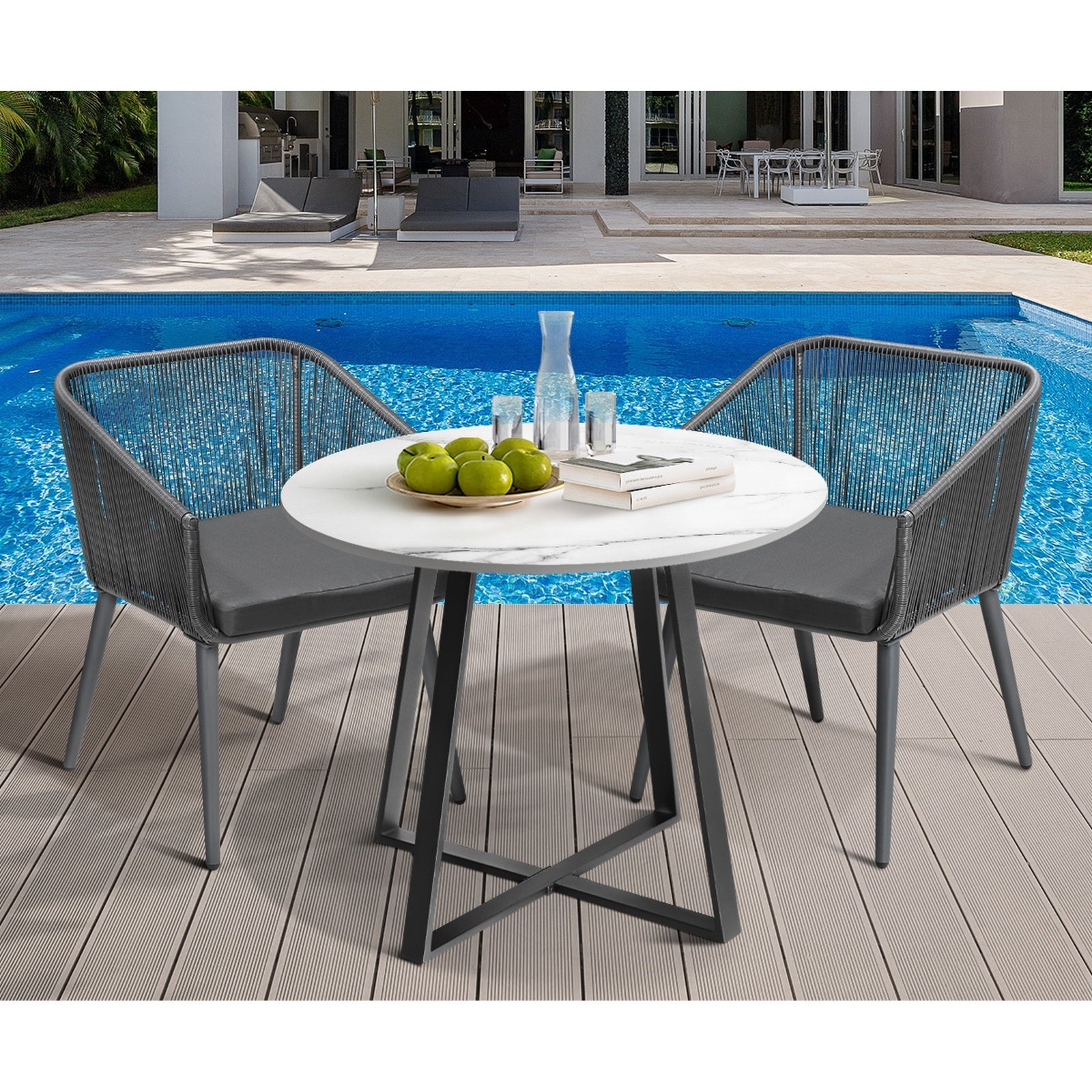 Livsip 3x Outdoor Dining Setting Sintered Stone Table Patio Furniture Bistro Set - Sunyee