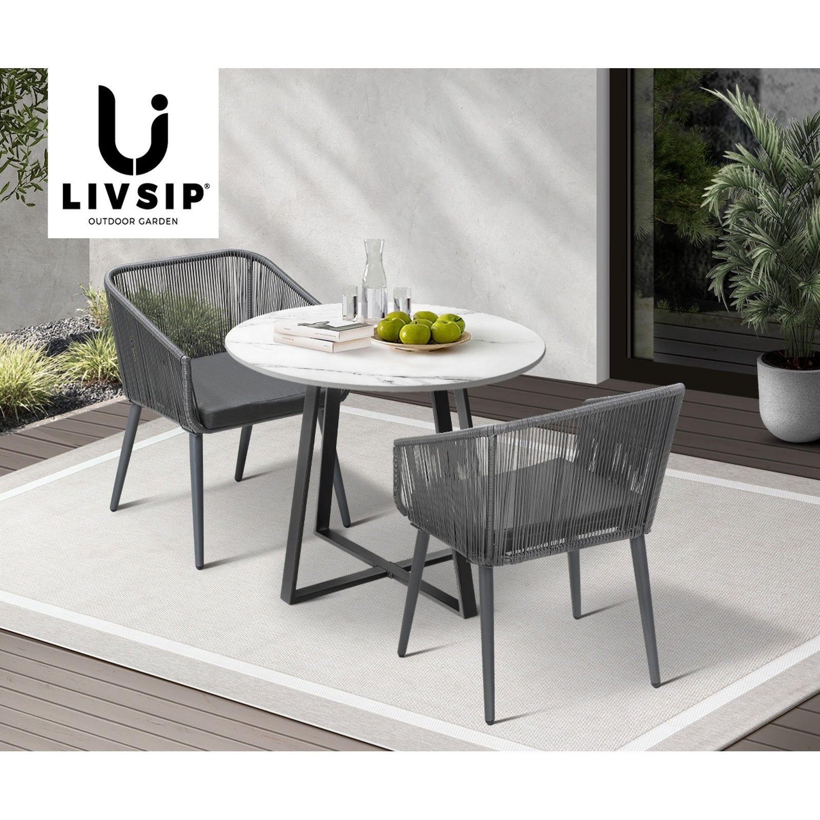Livsip 3x Outdoor Dining Setting Sintered Stone Table Patio Furniture Bistro Set - Sunyee