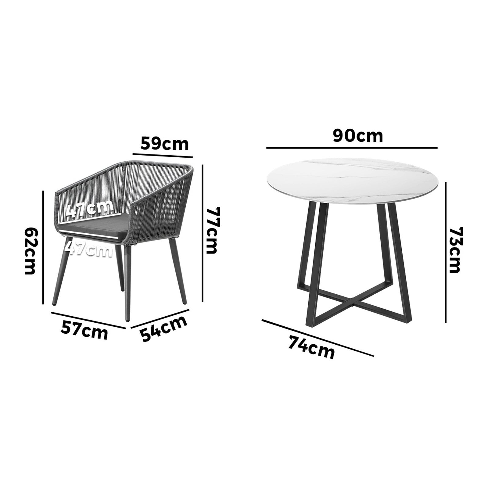 Livsip 3x Outdoor Dining Setting Sintered Stone Table Patio Furniture Bistro Set - Sunyee