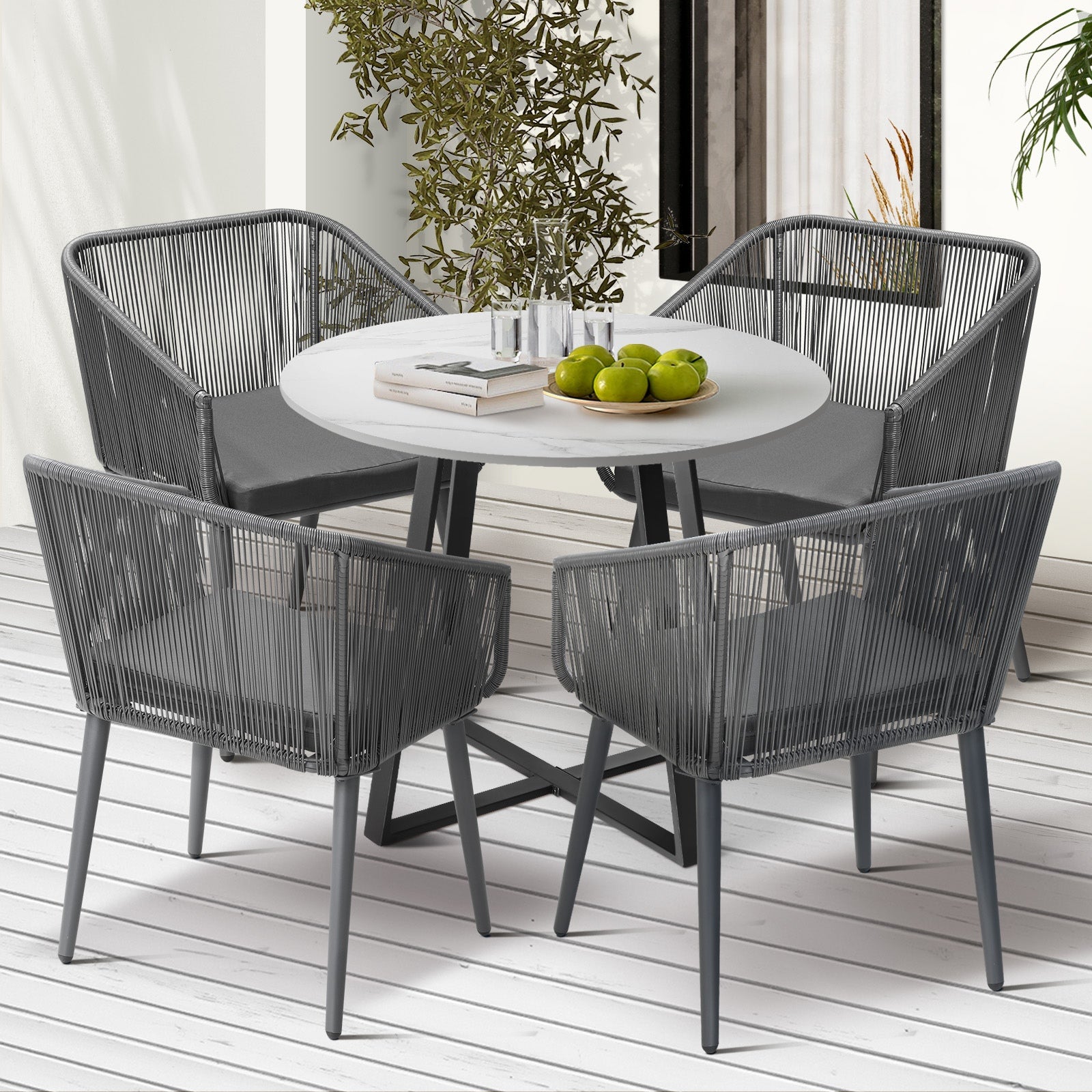 Livsip 5x Outdoor Dining Setting Sintered Stone Table Patio Furniture Bistro Set - Sunyee
