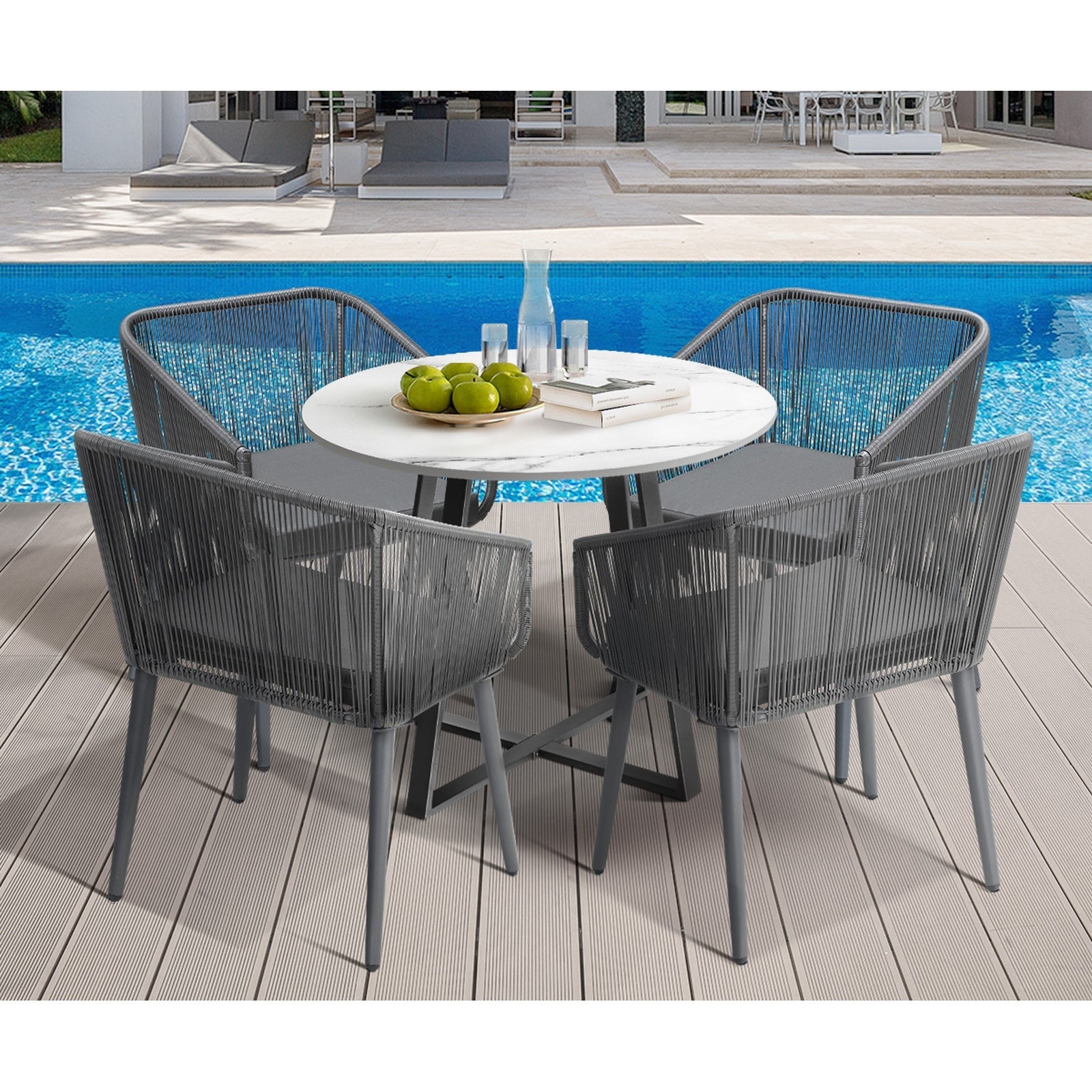Livsip 5x Outdoor Dining Setting Sintered Stone Table Patio Furniture Bistro Set - Sunyee