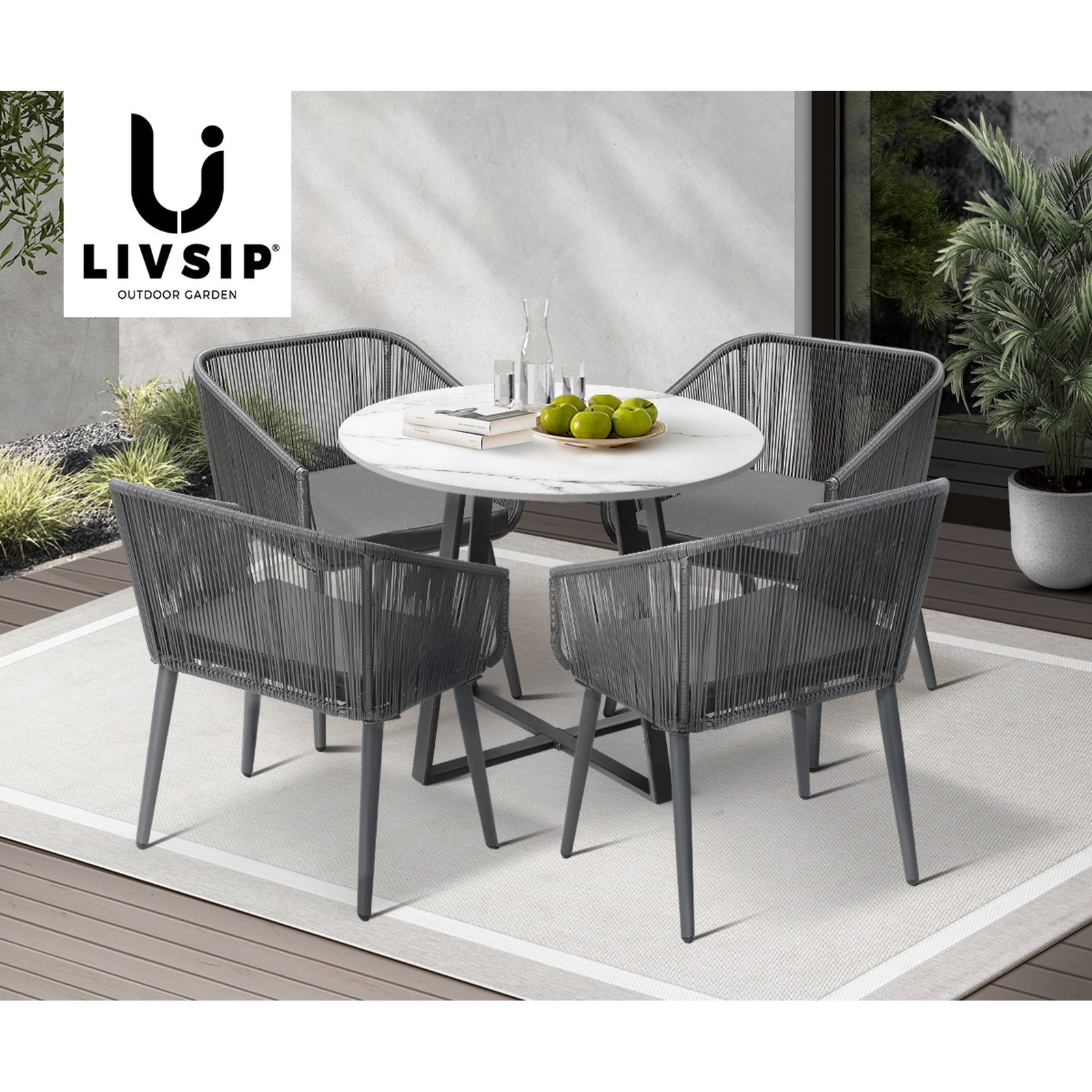 Livsip 5x Outdoor Dining Setting Sintered Stone Table Patio Furniture Bistro Set - Sunyee