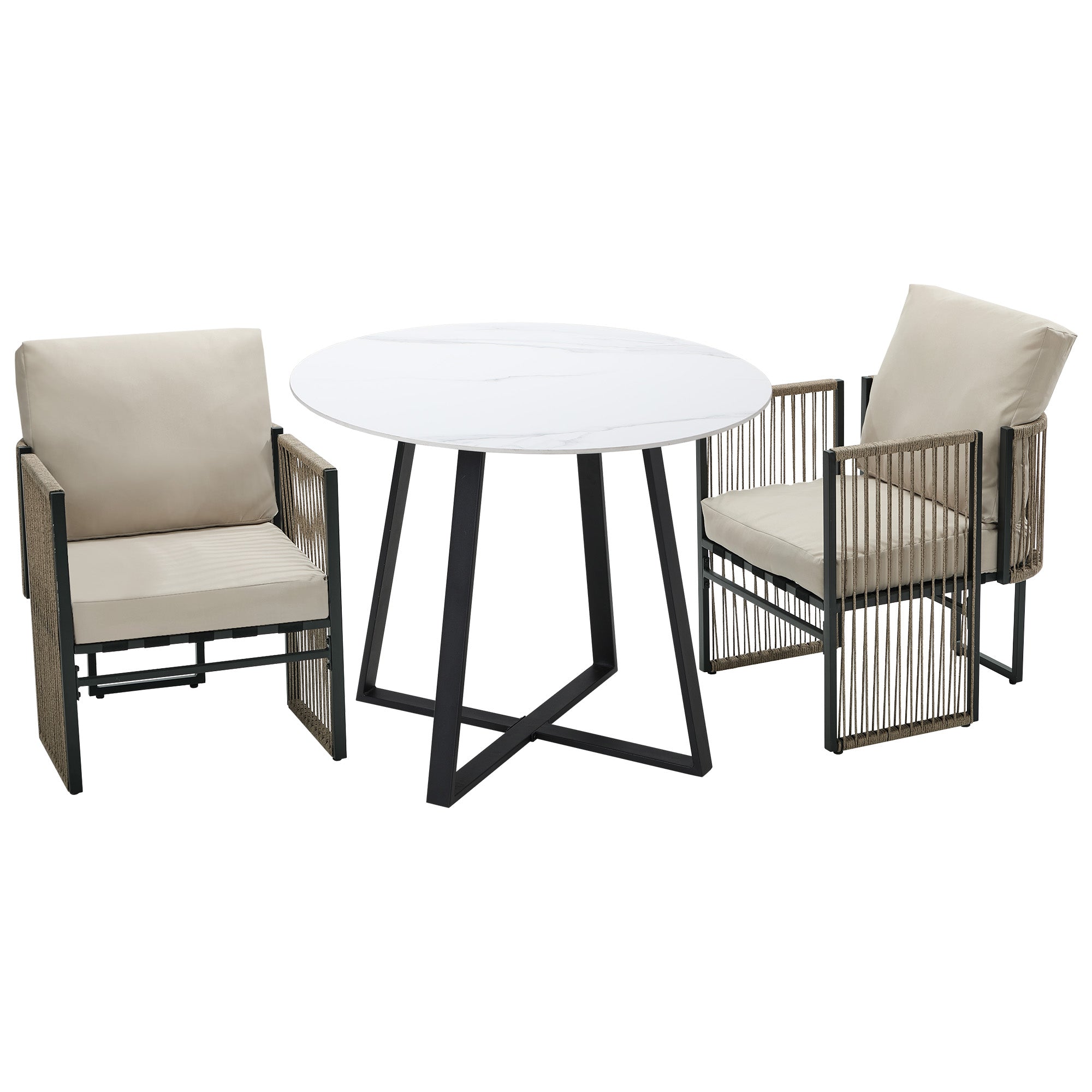 Livsip 3 Pieces Outdoor Dining Set Chair and Table Rope Garden Furniture